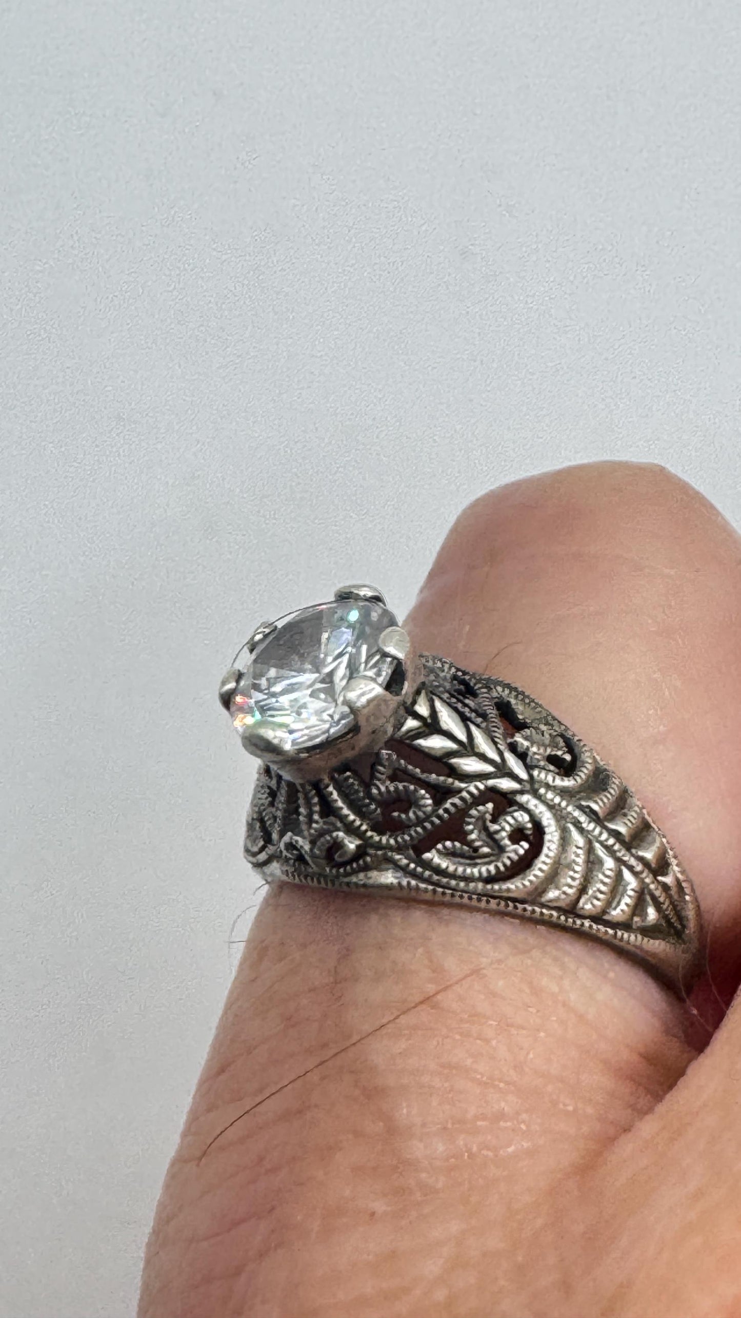 Vintage Cubic Zirconia Crystal Sterling Silver Ring Size 4 Pinky