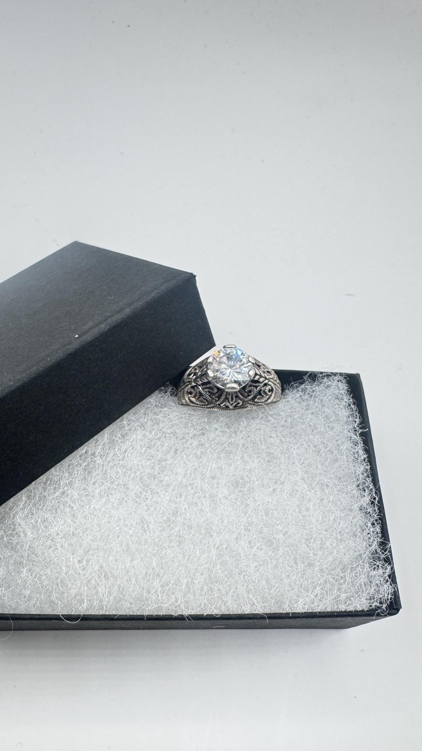 Vintage Cubic Zirconia Crystal Sterling Silver Ring Size 4 Pinky