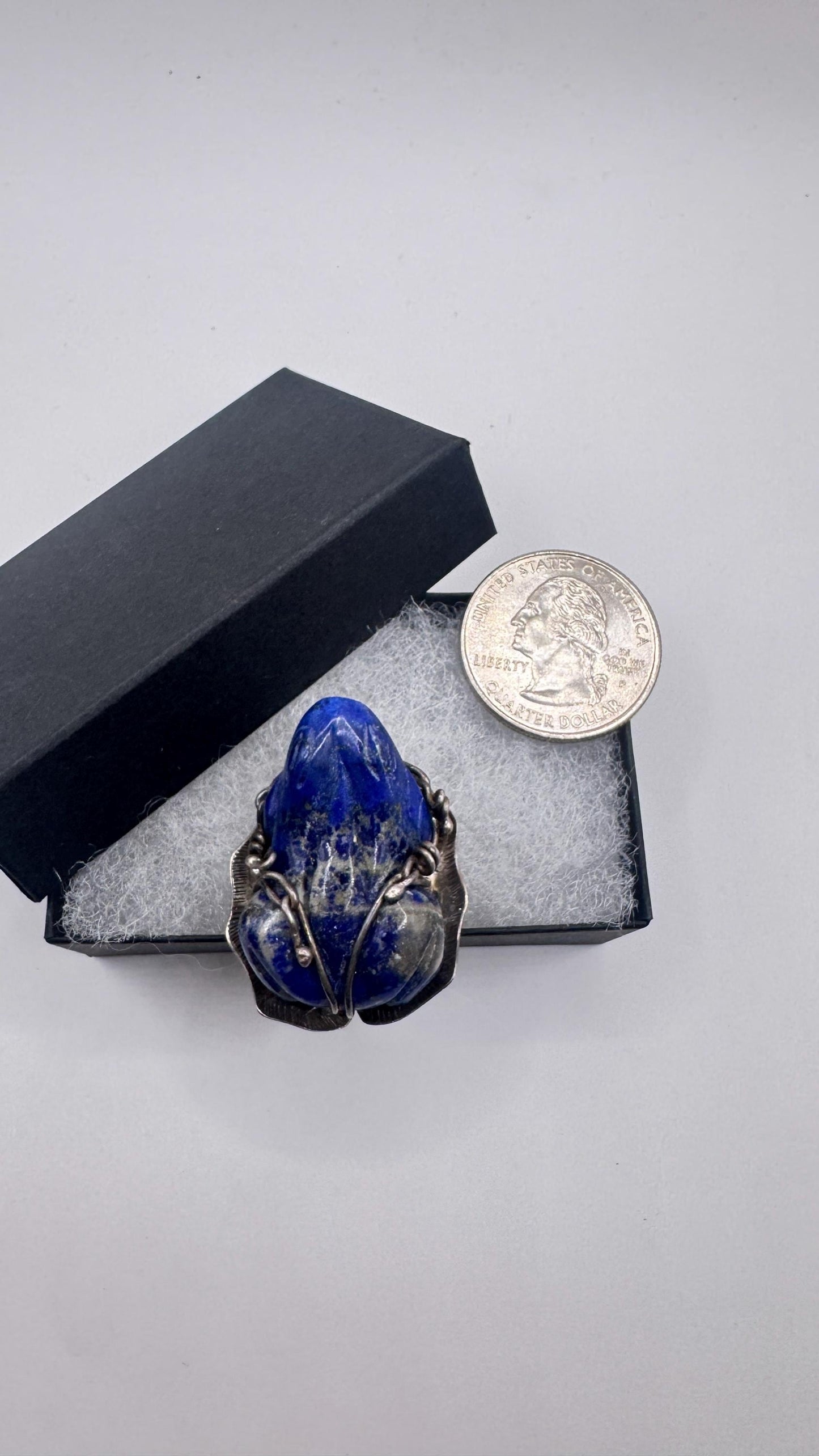 Vintage Blue Lapis Lazuli Frog 925 Sterling Silver Ring