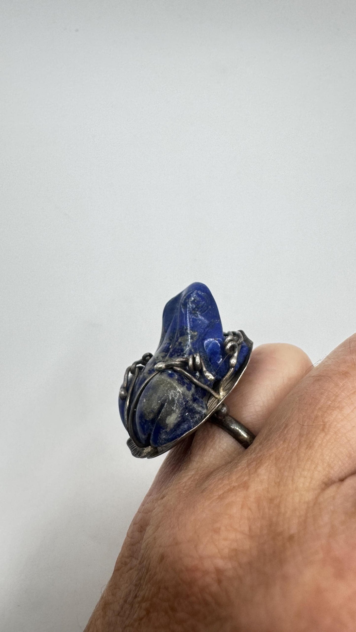 Vintage Blue Lapis Lazuli Frog 925 Sterling Silver Ring