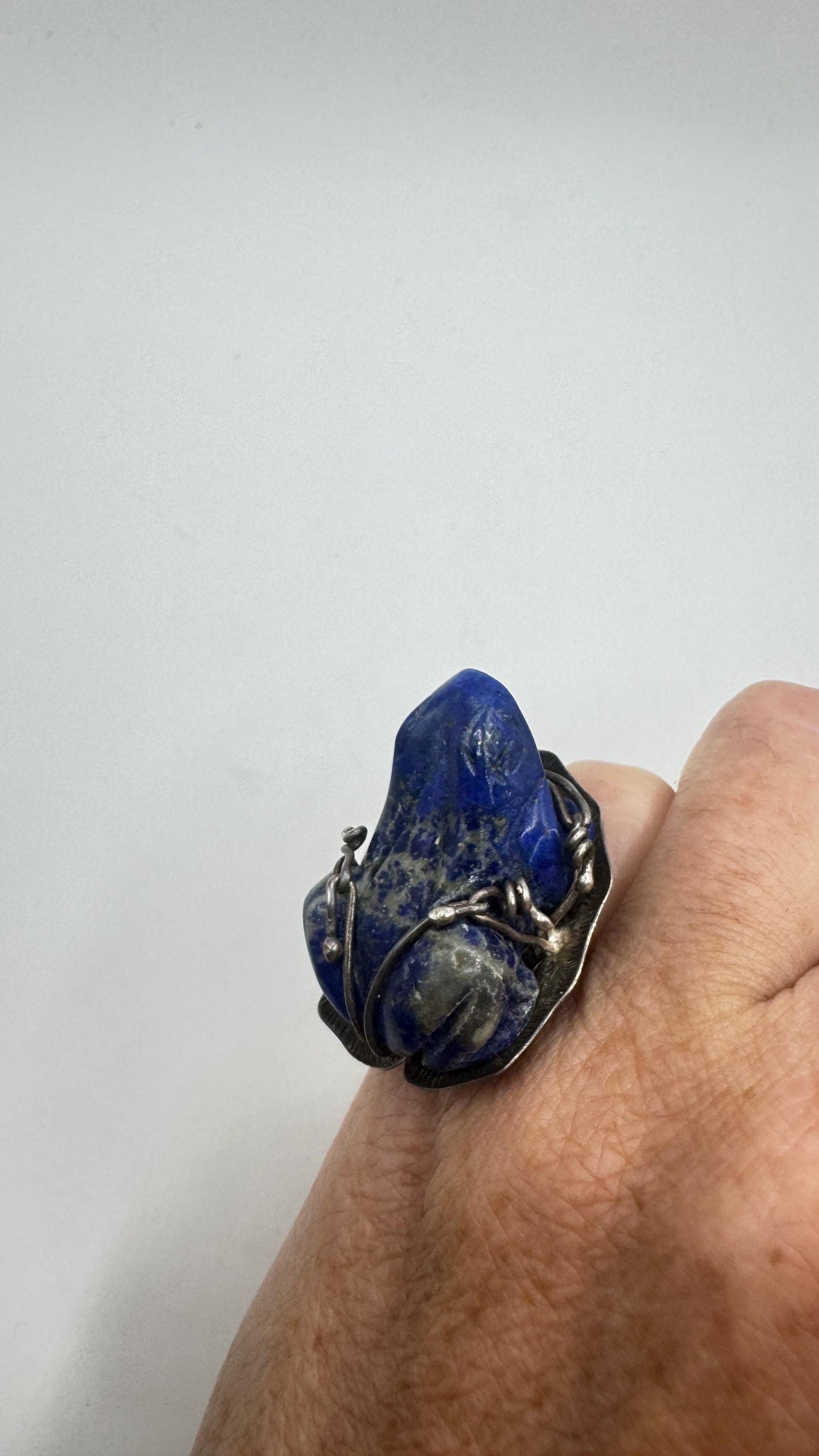 Vintage Blue Lapis Lazuli Frog 925 Sterling Silver Ring