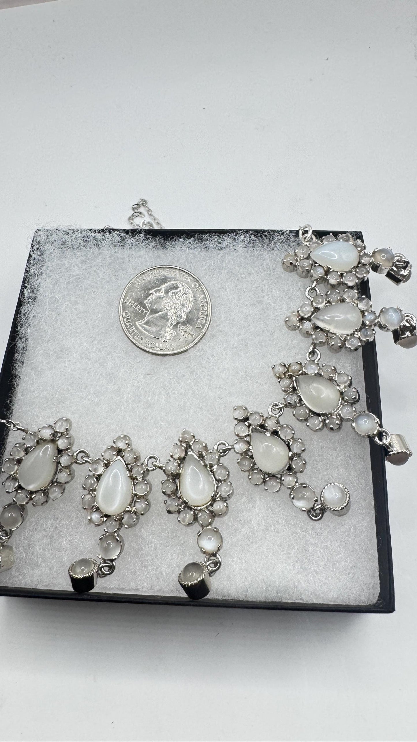 Vintage 925 Sterling Silver Moonstone Pendant Necklace Choker