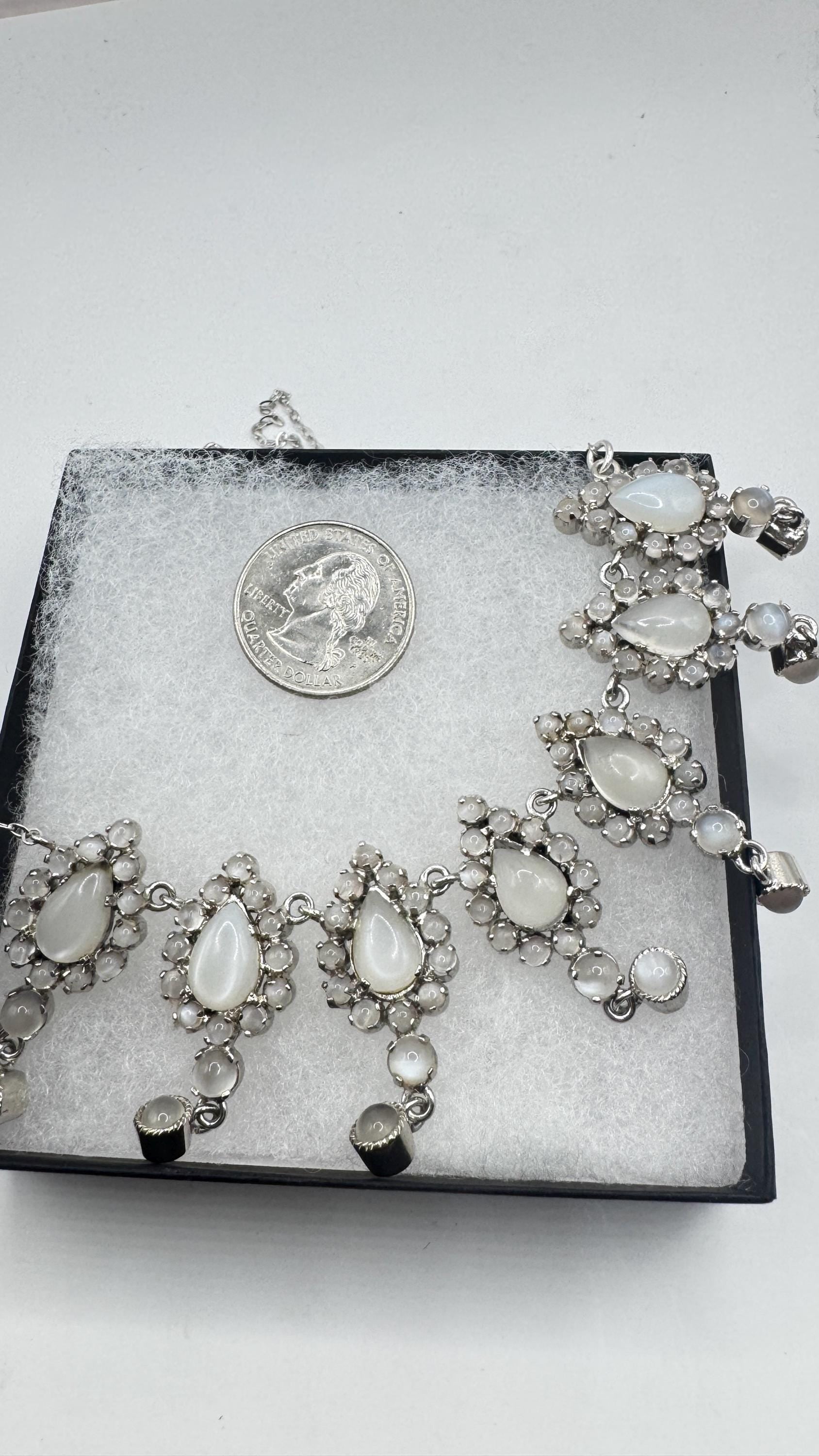 Vintage 925 Sterling Silver Moonstone Pendant Necklace Choker