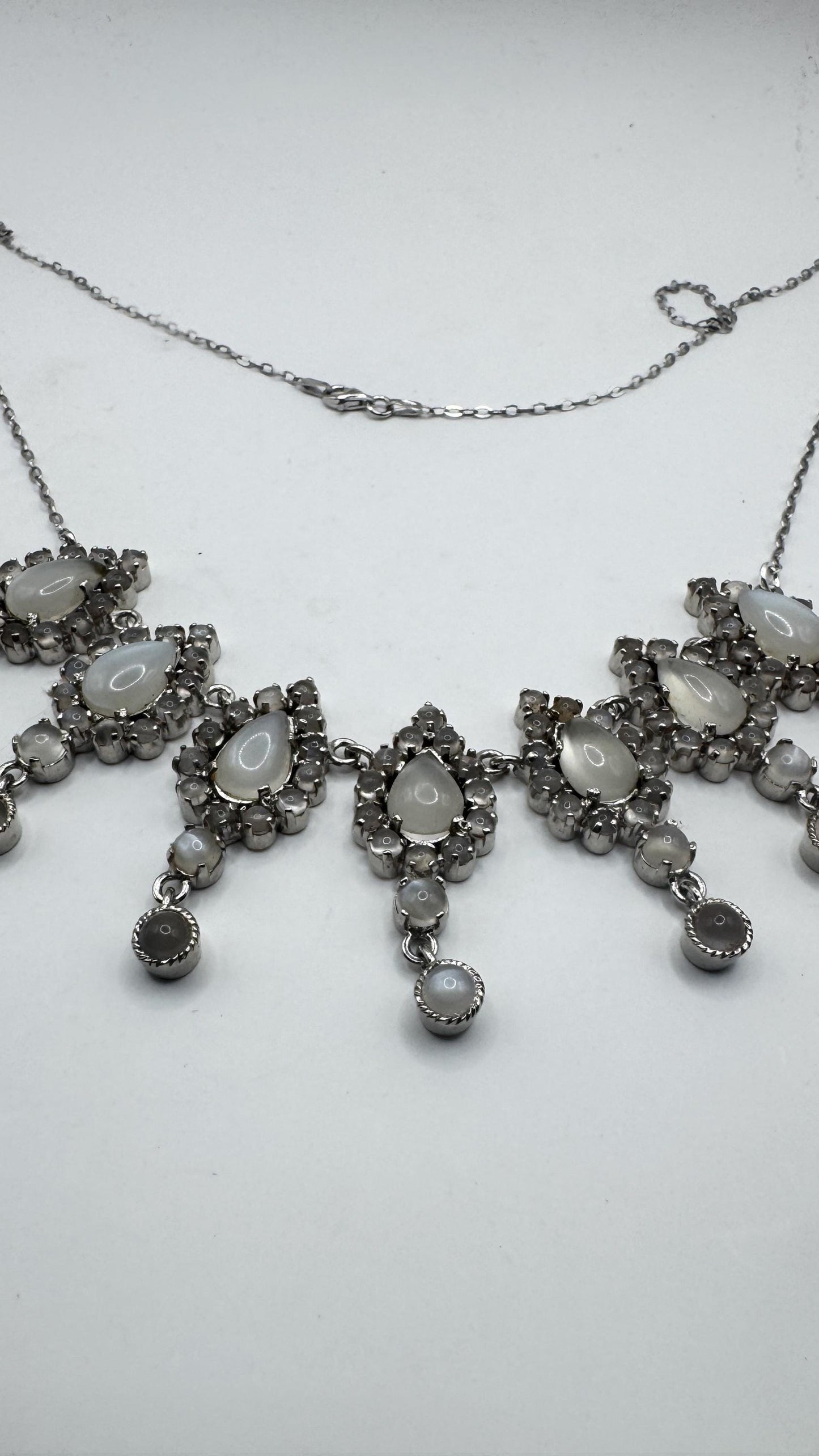 Vintage 925 Sterling Silver Moonstone Pendant Necklace Choker