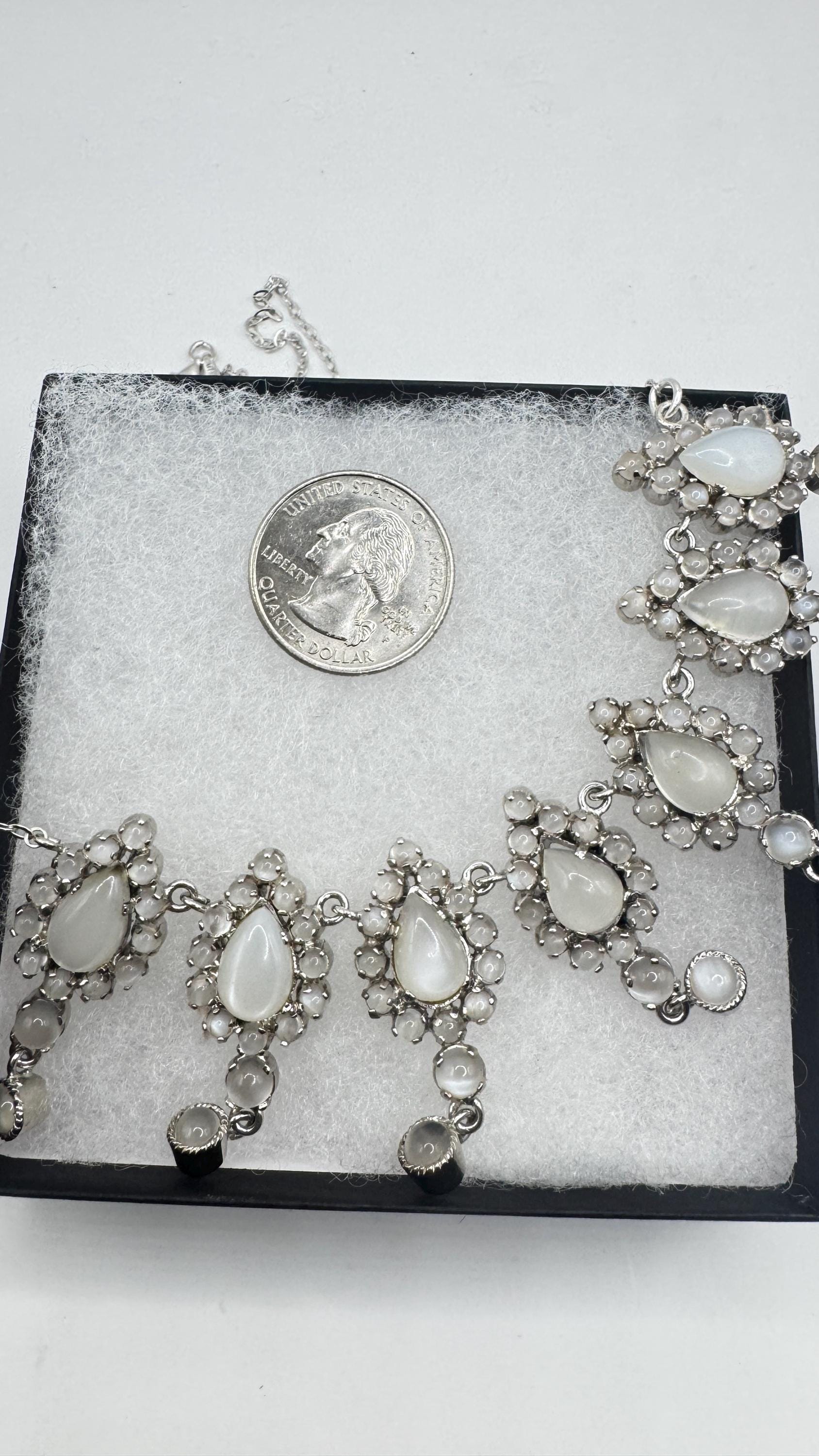Vintage 925 Sterling Silver Moonstone Pendant Necklace Choker