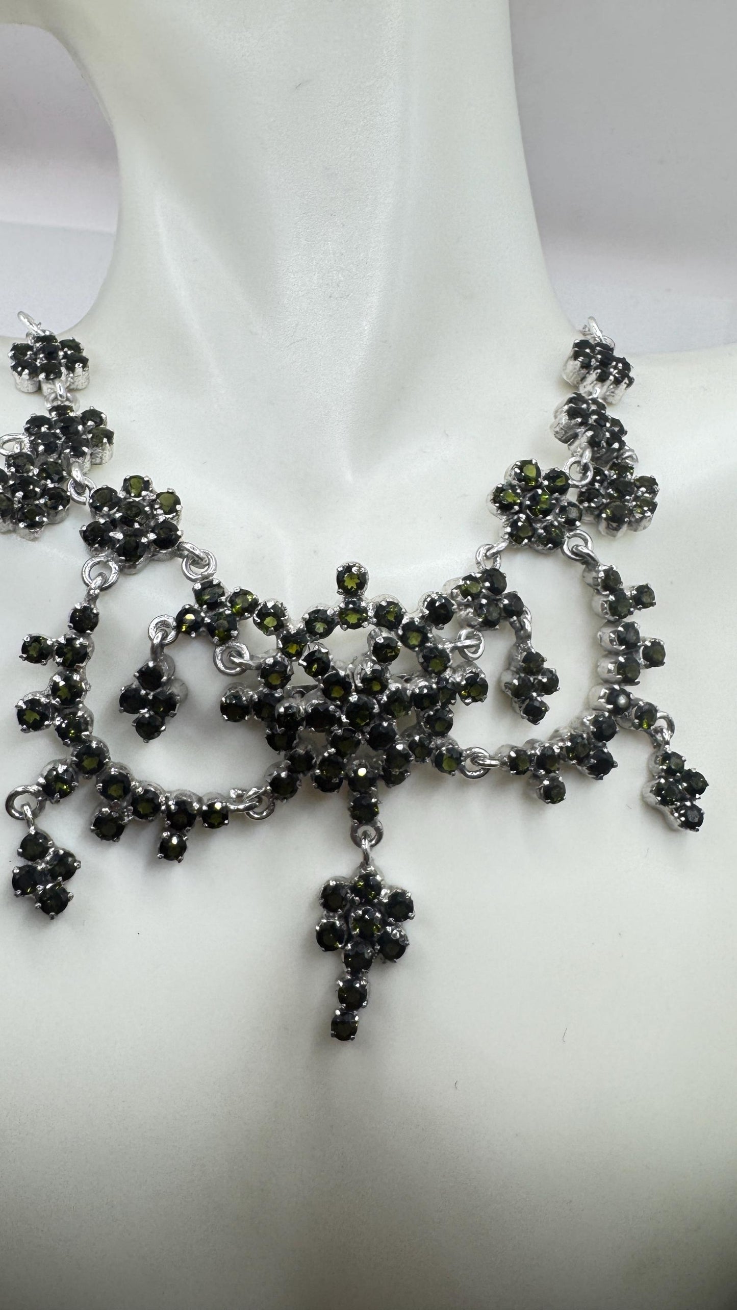 Vintage Green Toumaline 925 Sterling Silver Choker Deco Pendant