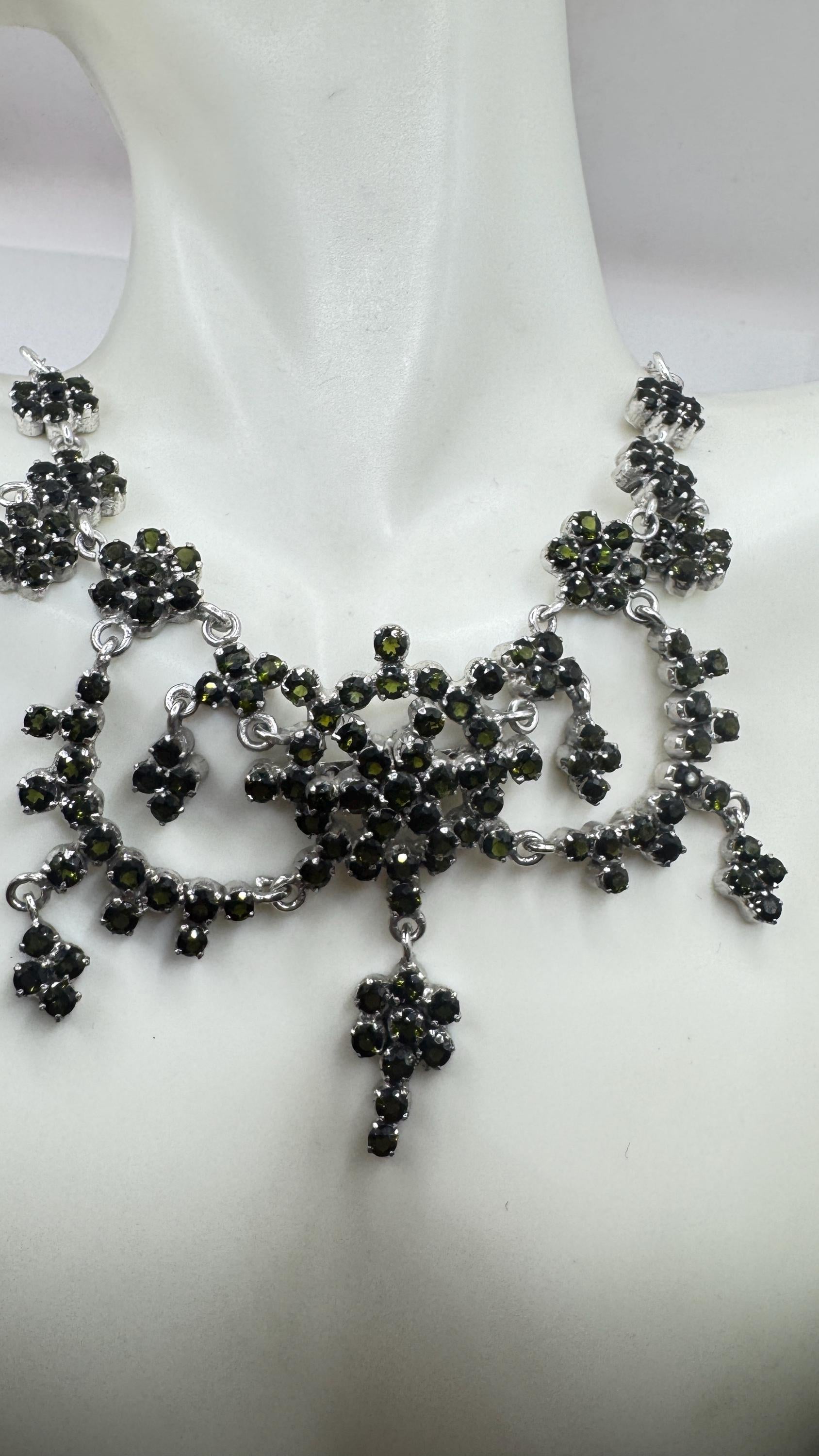 Vintage Green Toumaline 925 Sterling Silver Choker Deco Pendant