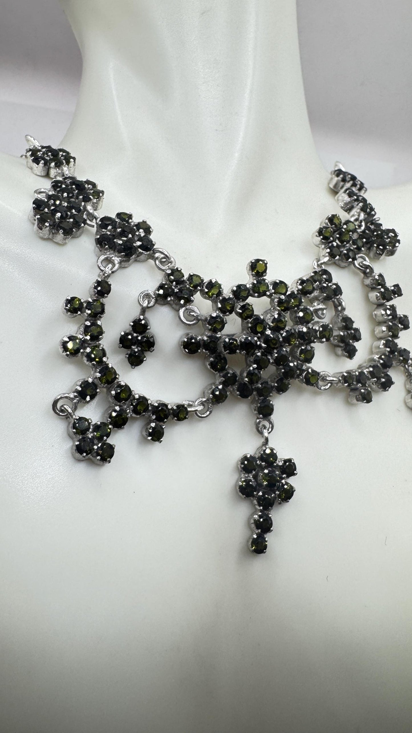 Vintage Green Toumaline 925 Sterling Silver Choker Deco Pendant