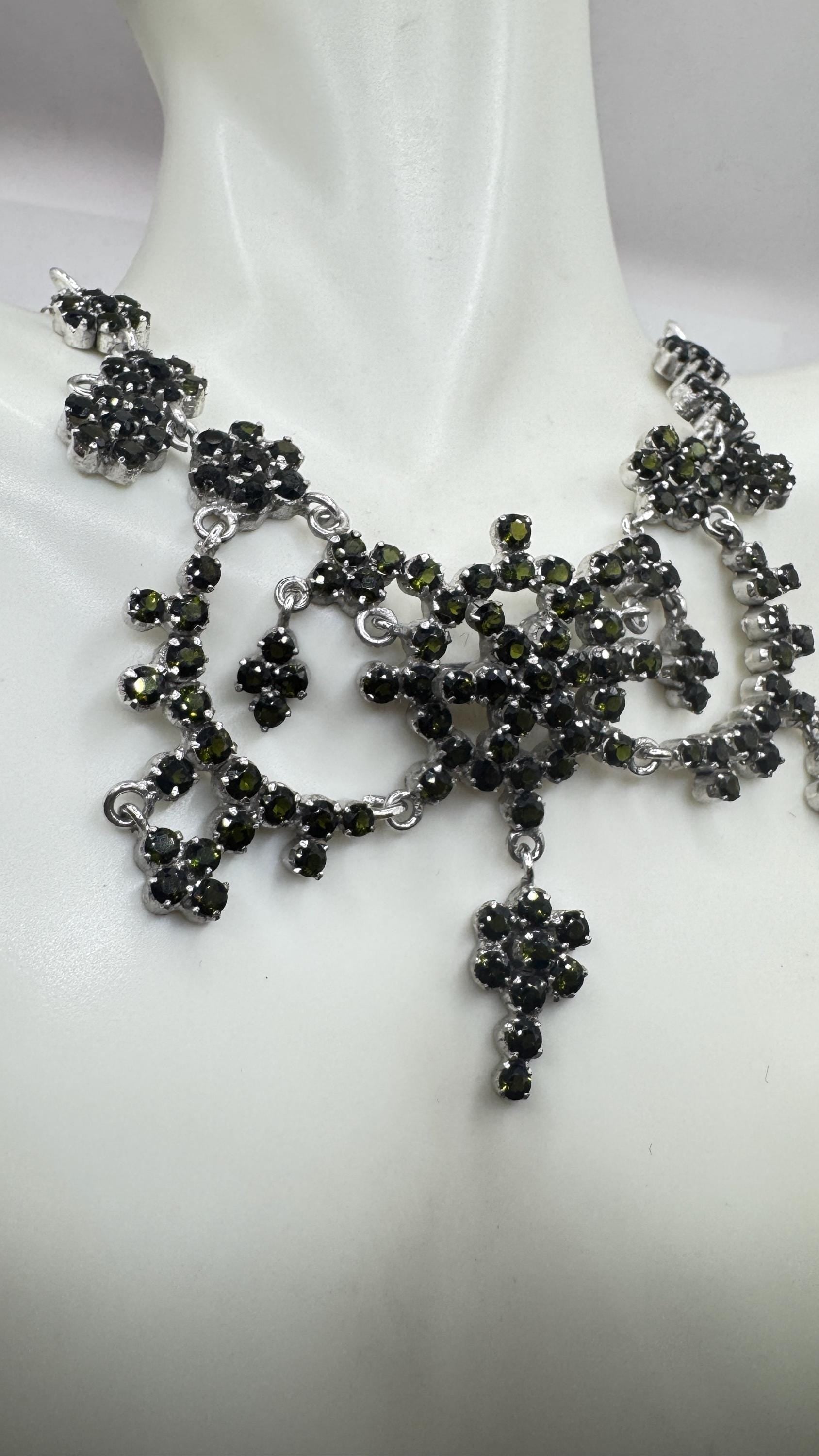 Vintage Green Toumaline 925 Sterling Silver Choker Deco Pendant