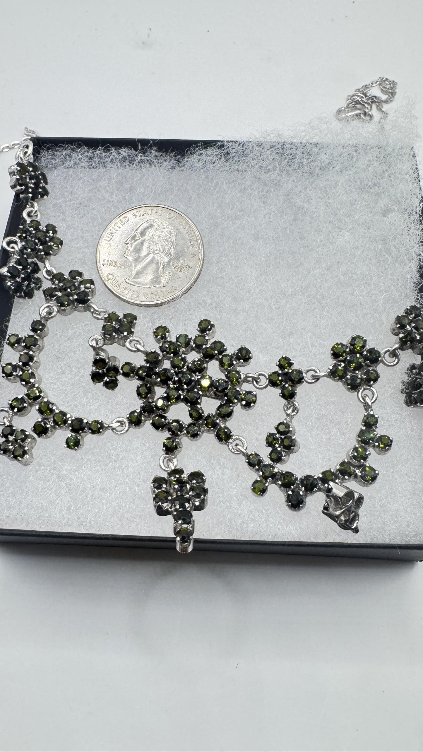 Vintage Green Toumaline 925 Sterling Silver Choker Deco Pendant