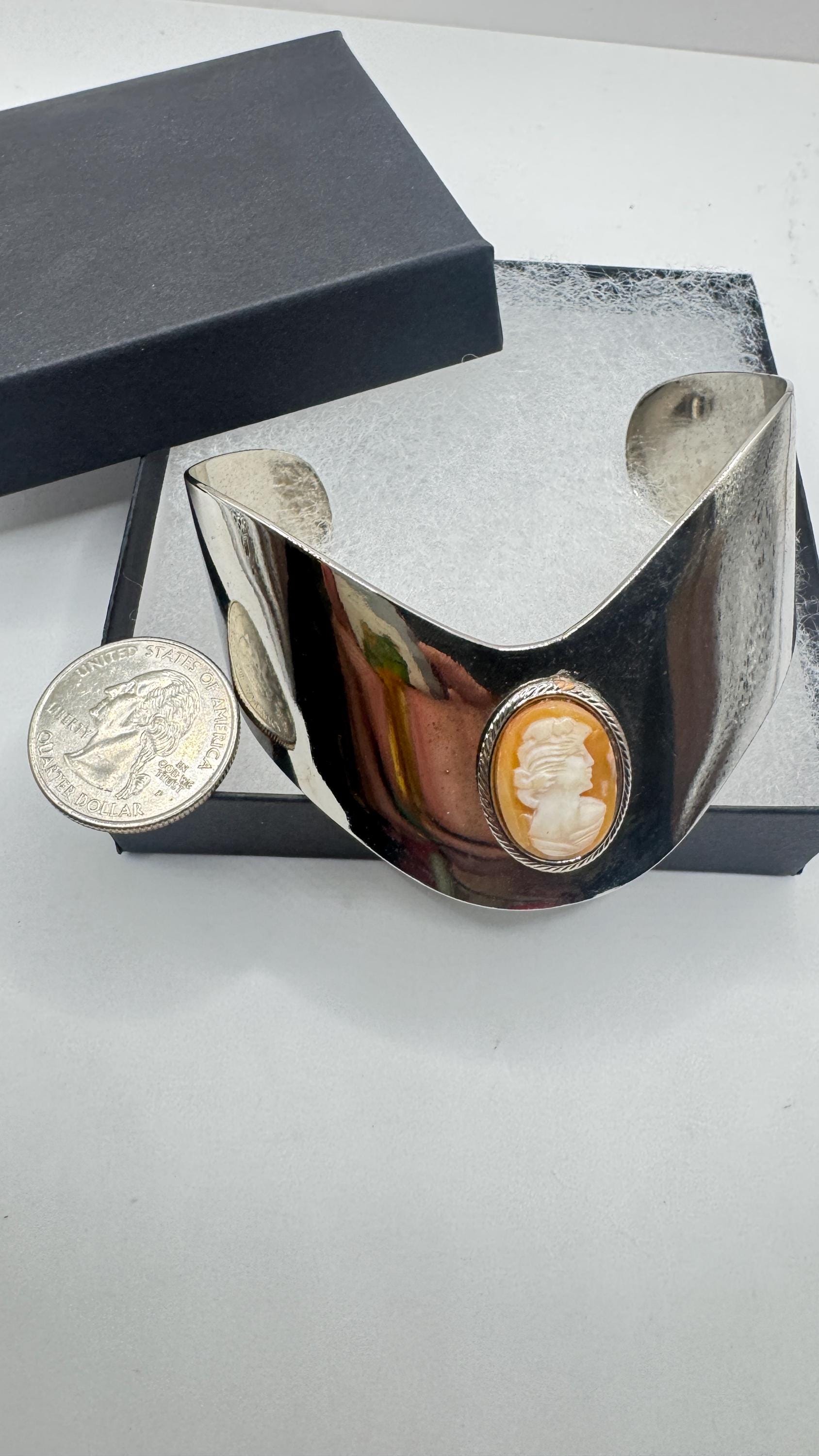 Vintage Cameo Bracelet 925 Sterling Silver Cuff