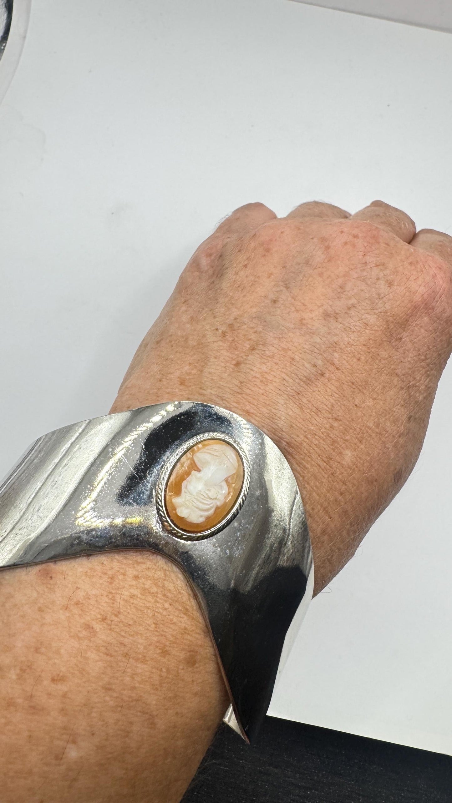 Vintage Cameo Bracelet 925 Sterling Silver Cuff