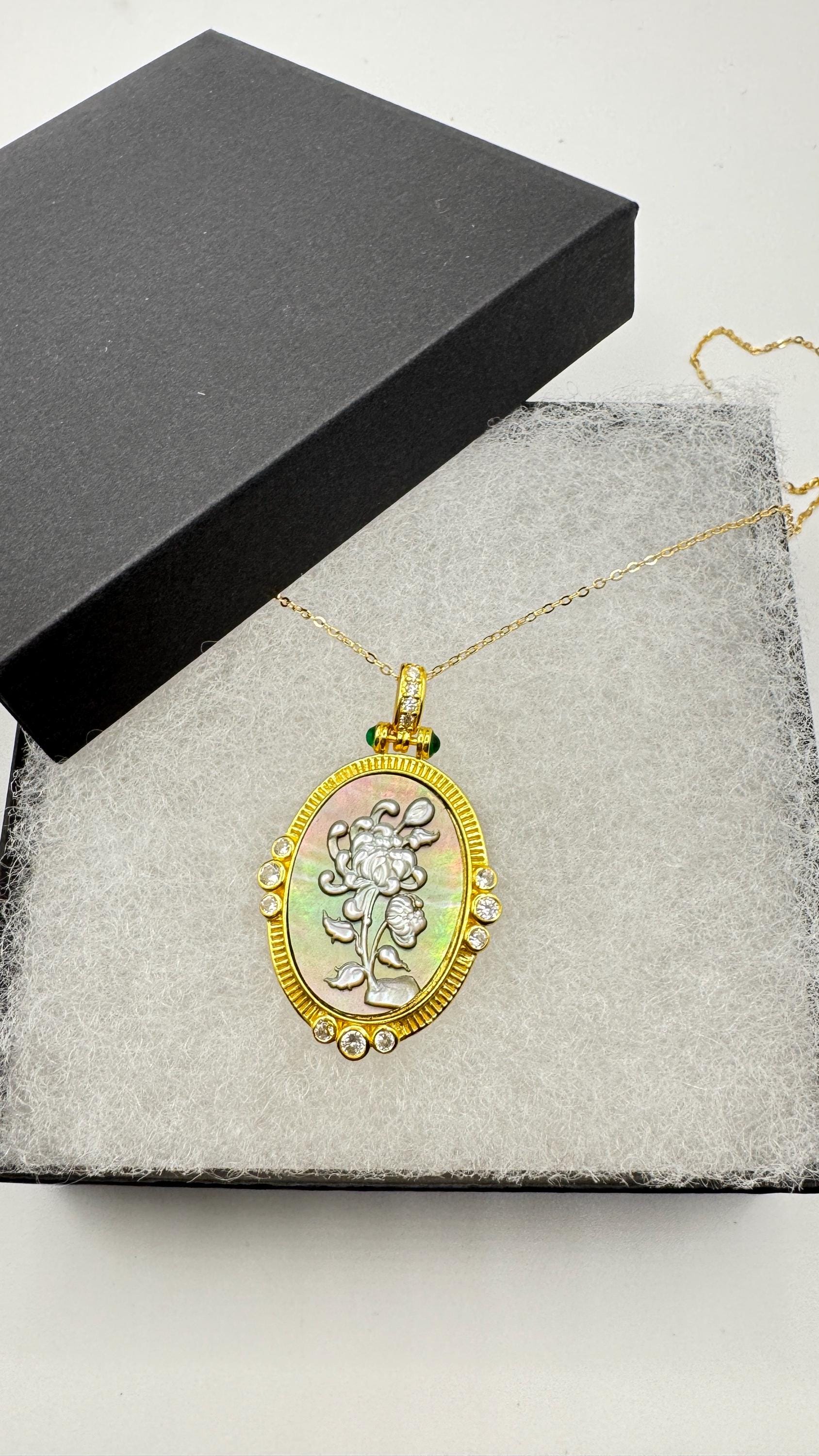 Vintage Flower Cameo Golden 925 Sterling Silver Necklace Choker