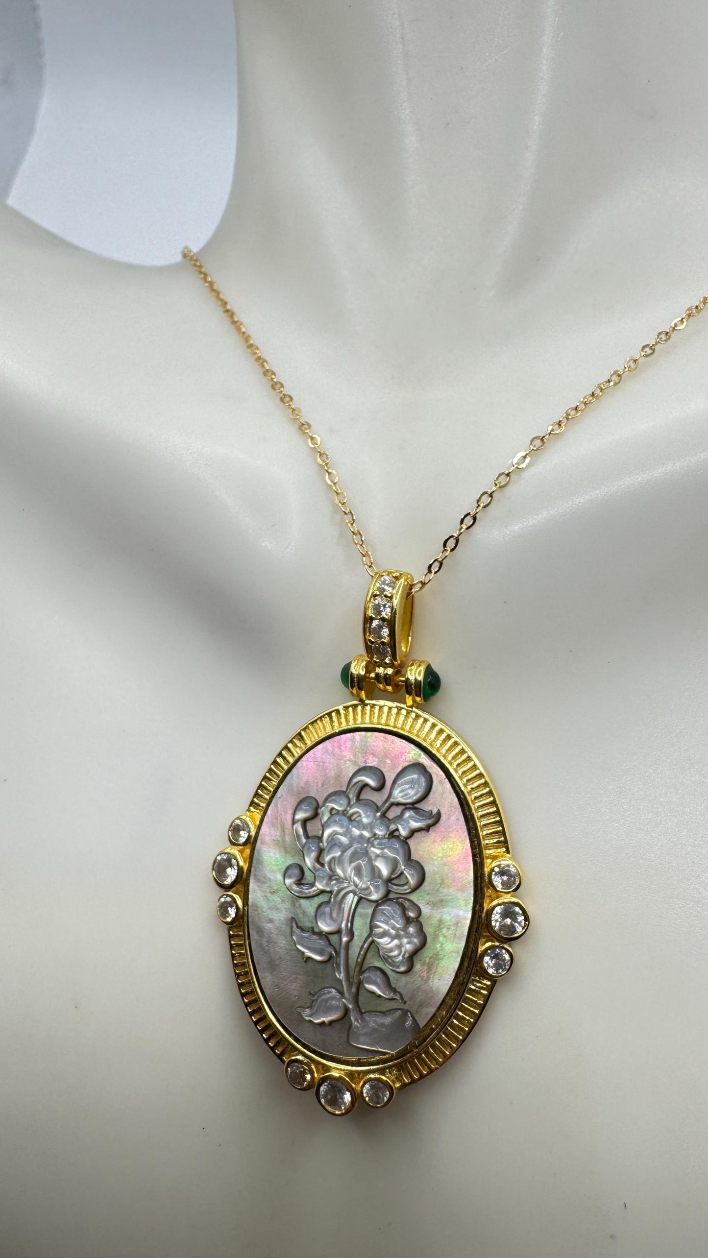 Vintage Flower Cameo Golden 925 Sterling Silver Necklace Choker