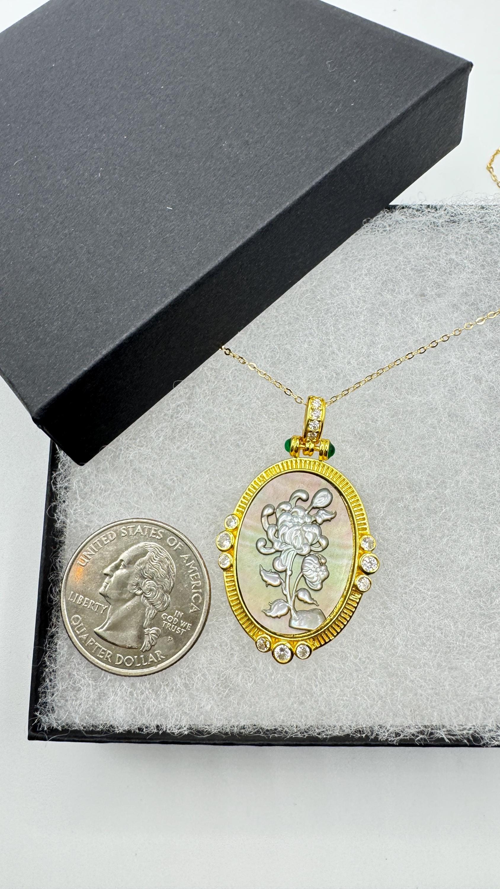 Vintage Flower Cameo Golden 925 Sterling Silver Necklace Choker