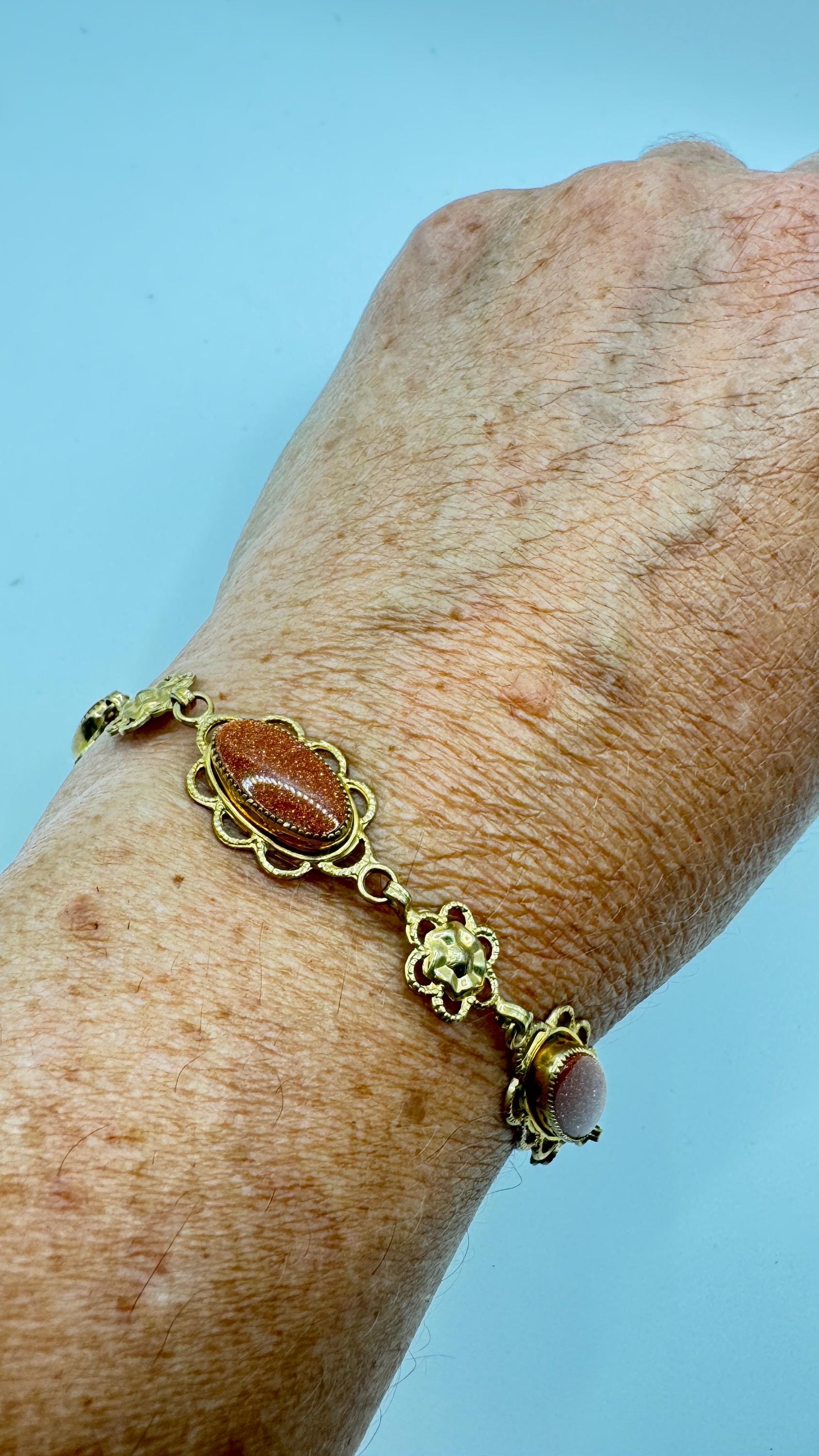 Vintage goldstone Gold Filled Statement Chain Bracelet
