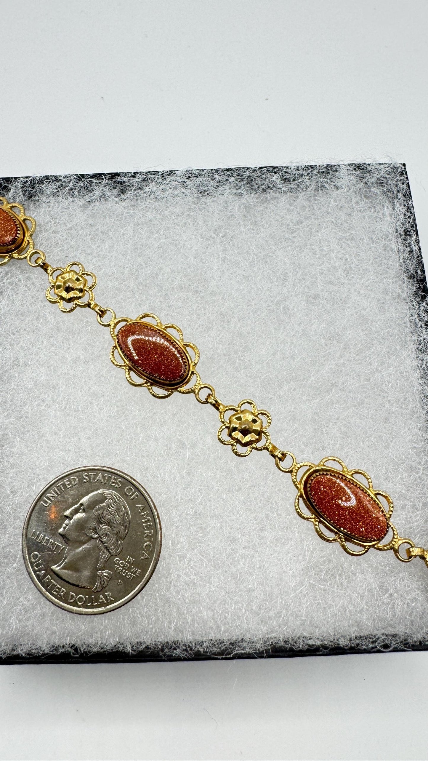 Vintage goldstone Gold Filled Statement Chain Bracelet