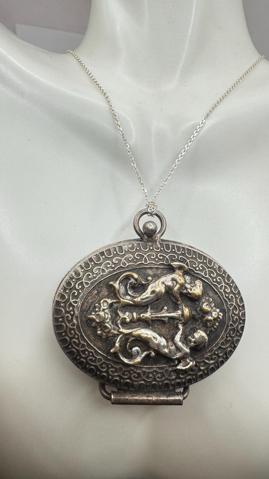 Vintage Locket Choker 925 Sterling Silver Necklace