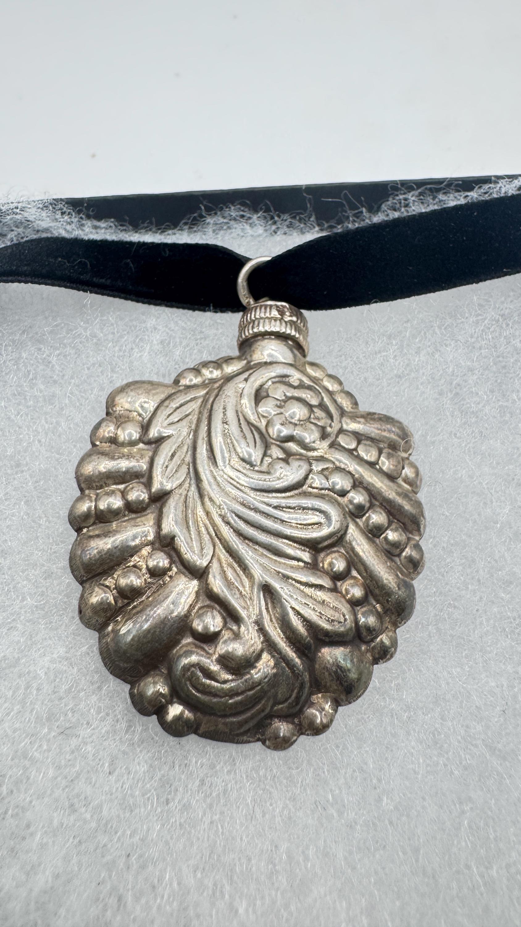 Vintage Perfume Oil Bottle 925 Sterling silver Pendant Necklace