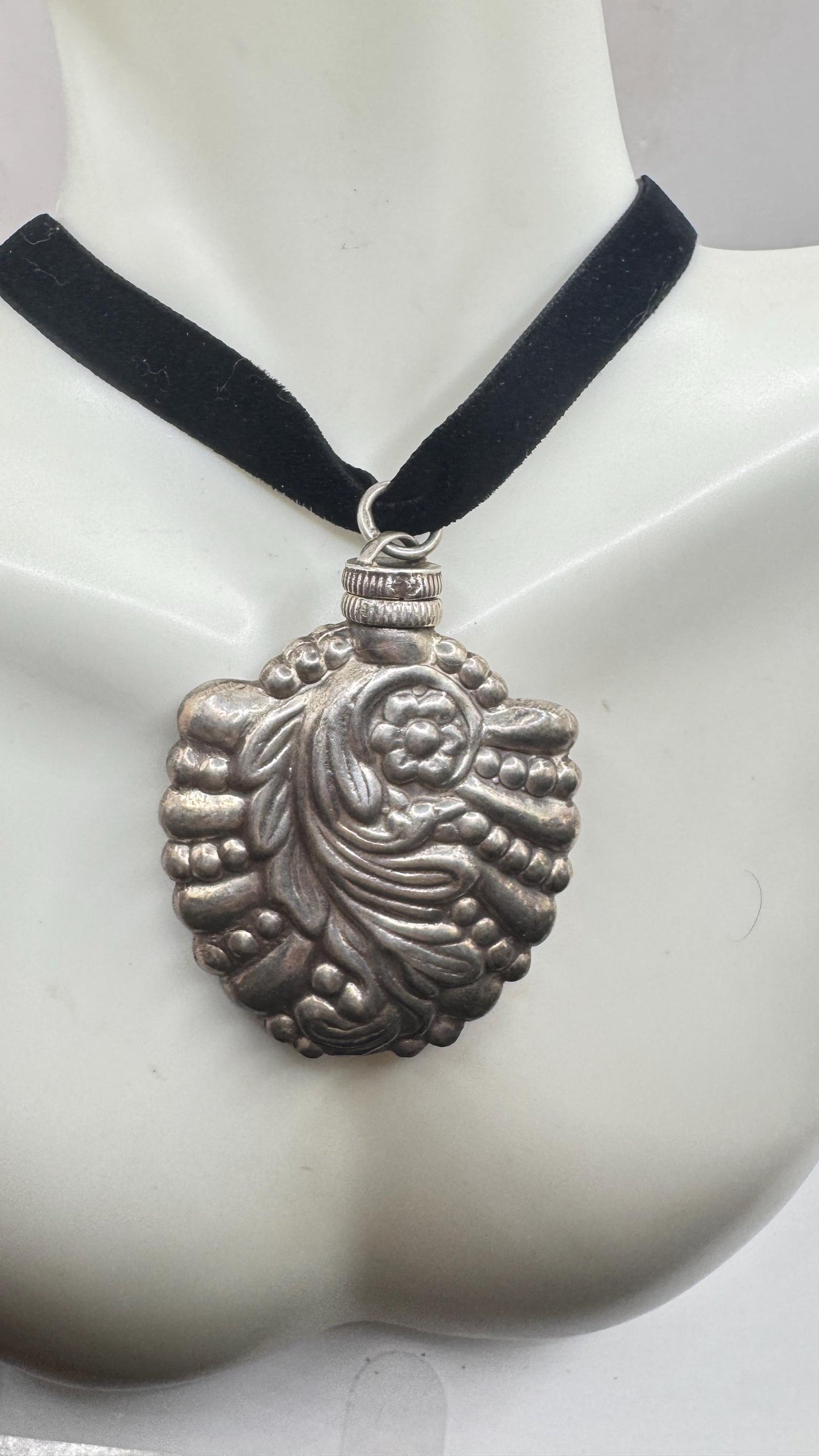 Vintage Perfume Oil Bottle 925 Sterling silver Pendant Necklace