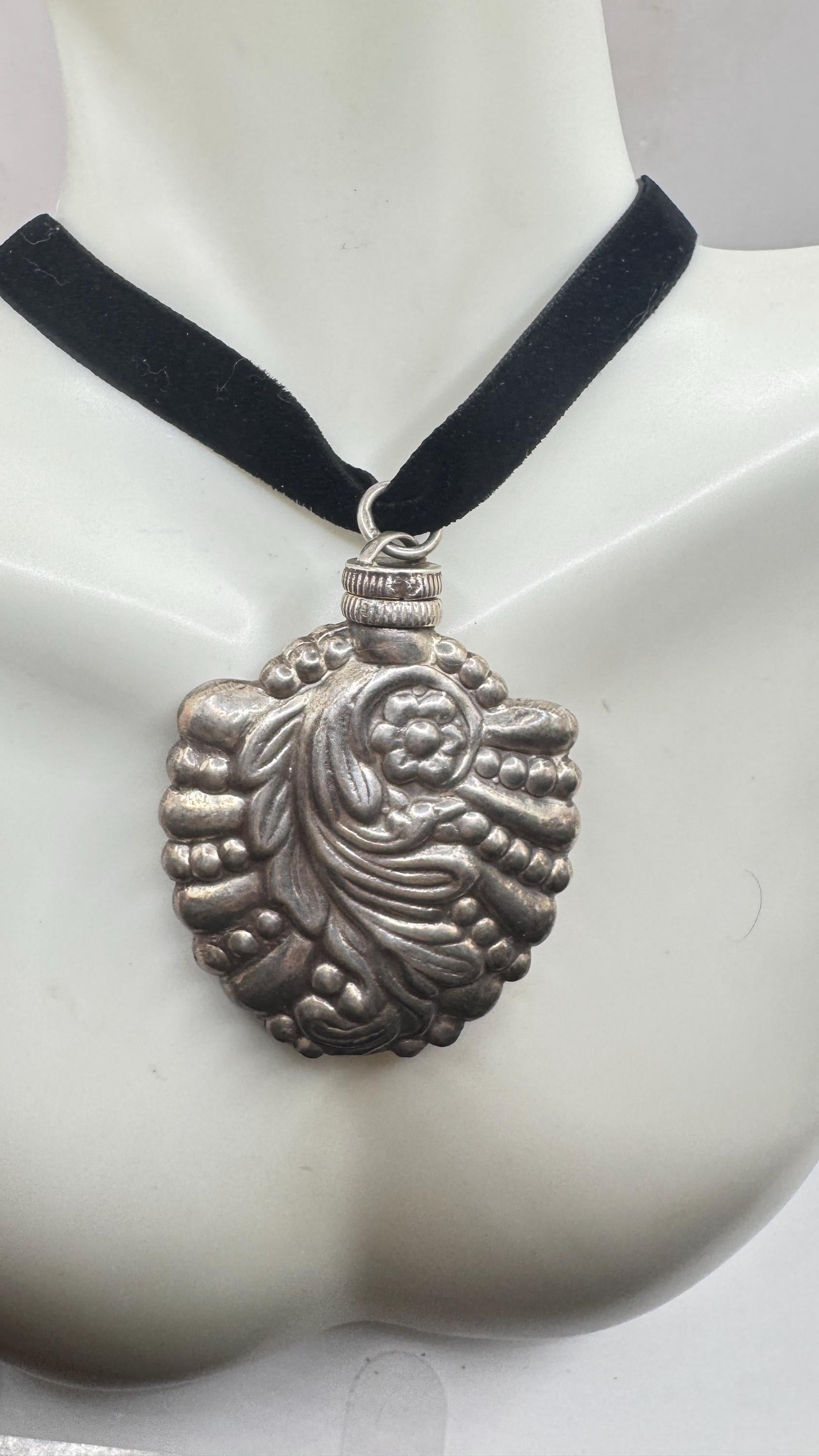 Vintage Perfume Oil Bottle 925 Sterling silver Pendant Necklace