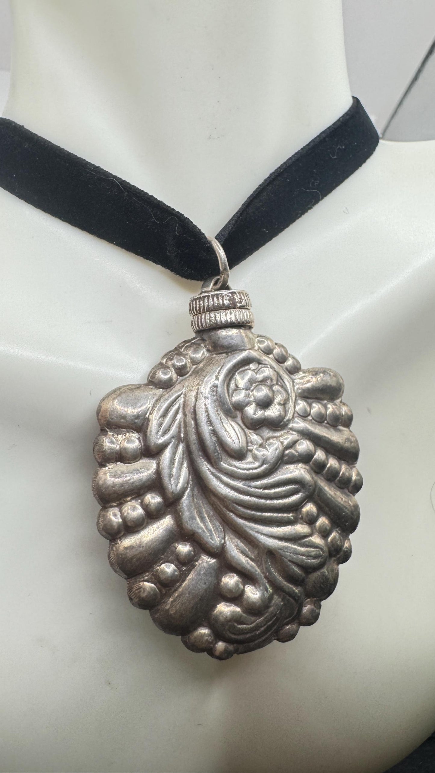 Vintage Perfume Oil Bottle 925 Sterling silver Pendant Necklace