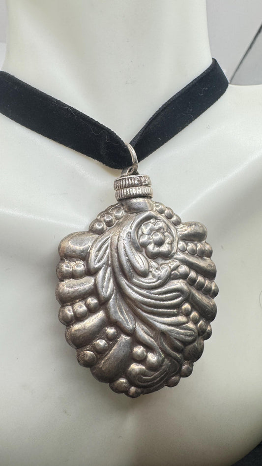 Vintage Perfume Oil Bottle 925 Sterling silver Pendant Necklace