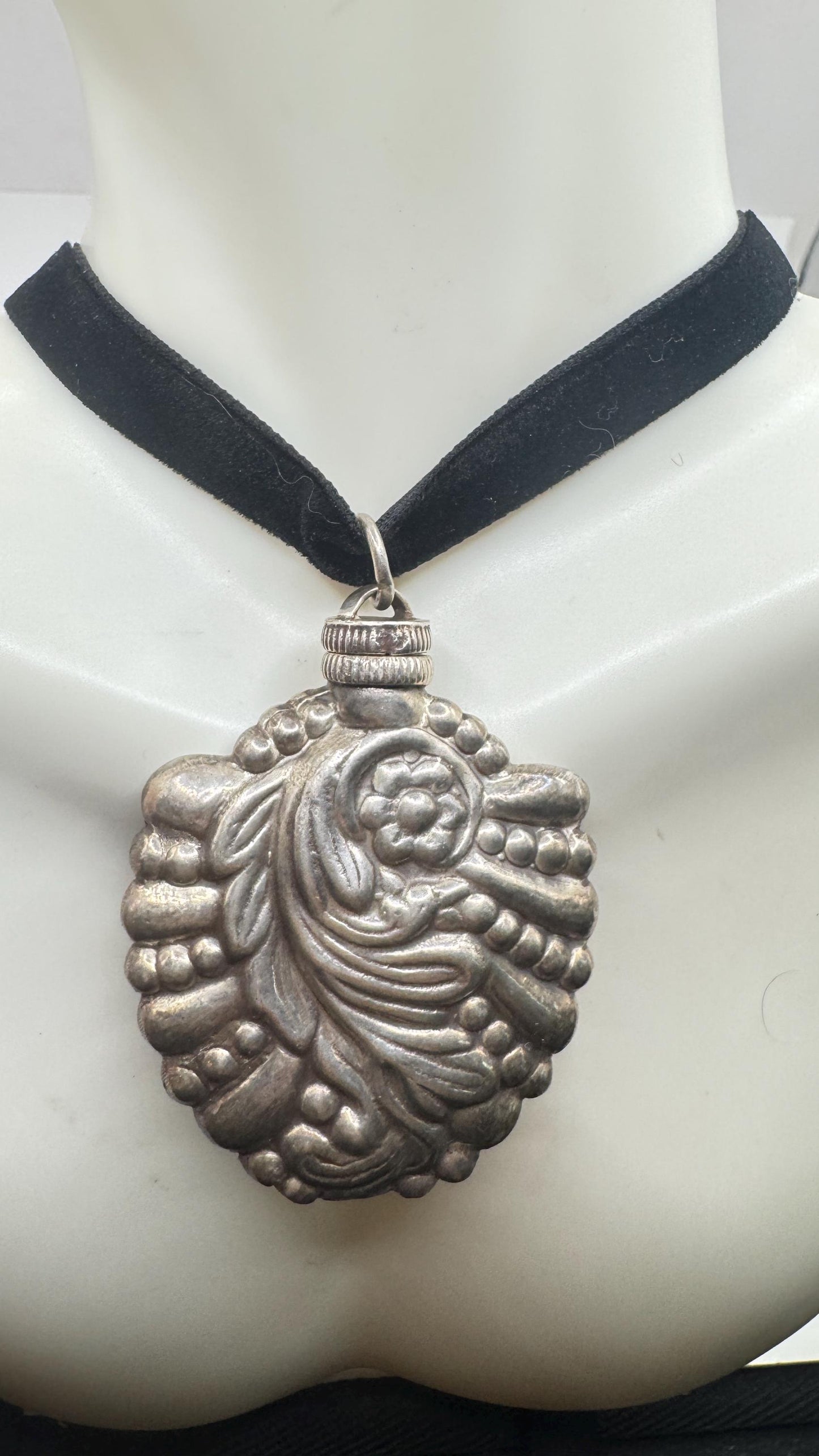 Vintage Perfume Oil Bottle 925 Sterling silver Pendant Necklace