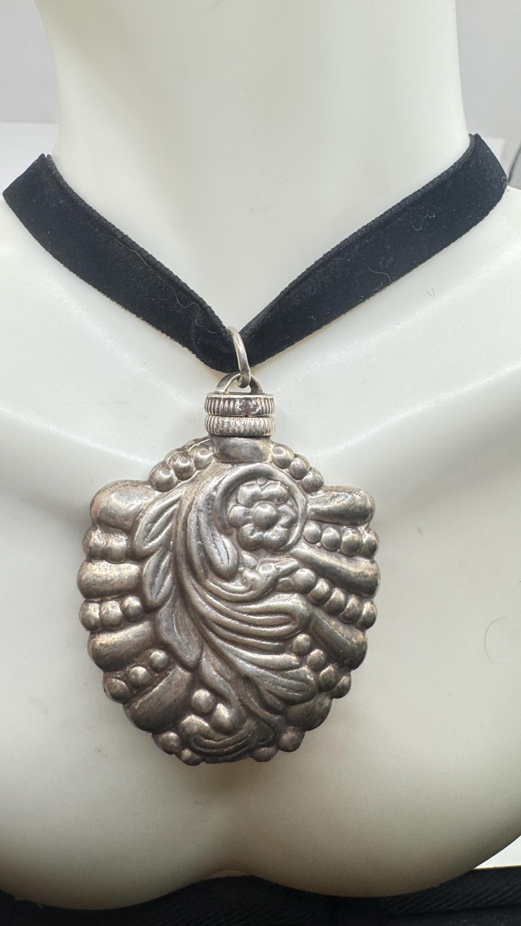 Vintage Perfume Oil Bottle 925 Sterling silver Pendant Necklace