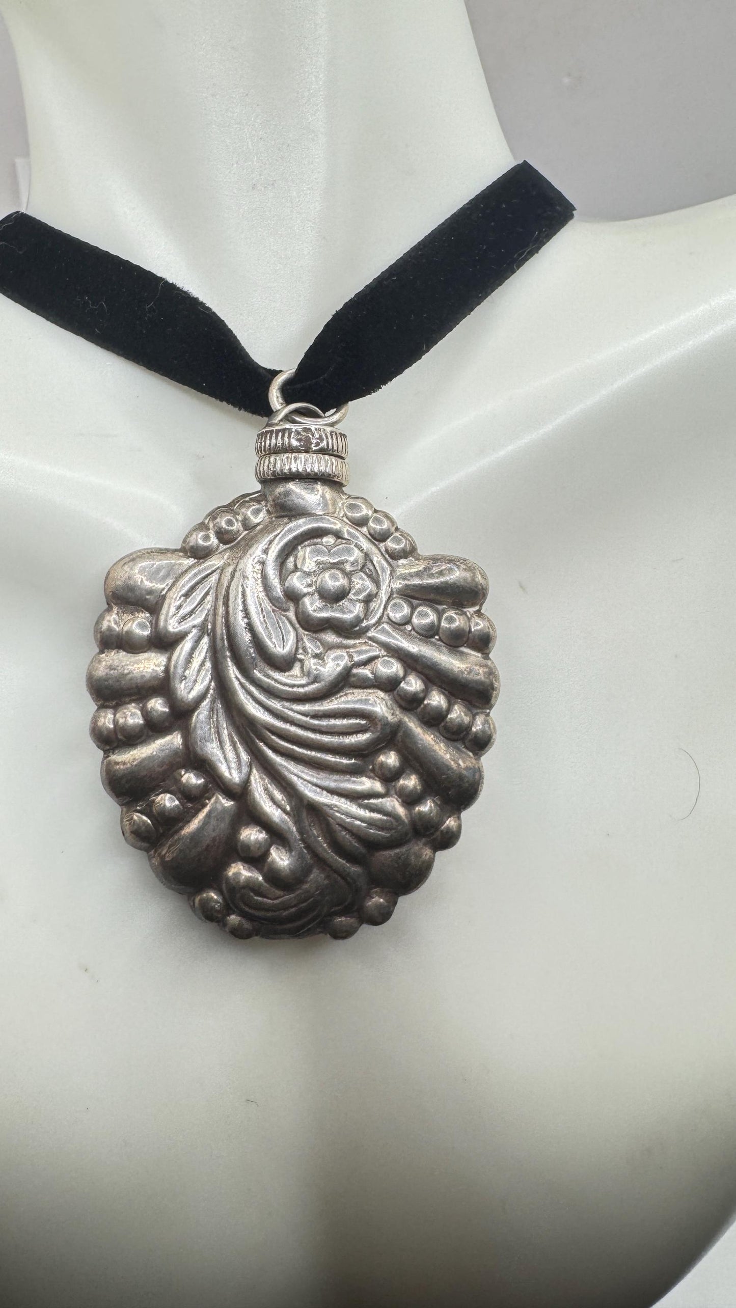 Vintage Perfume Oil Bottle 925 Sterling silver Pendant Necklace