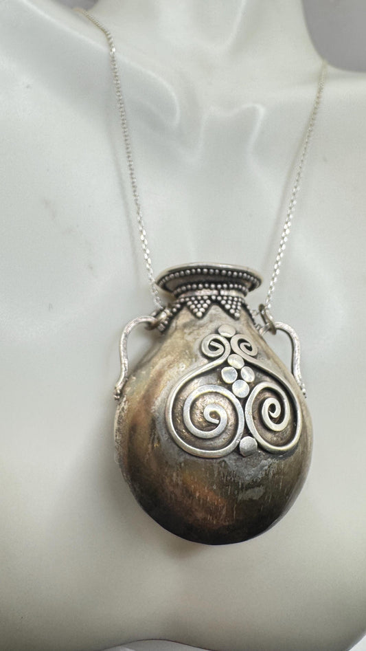 Vintage Perfume Oil Bottle 925 Sterling silver Pendant Necklace