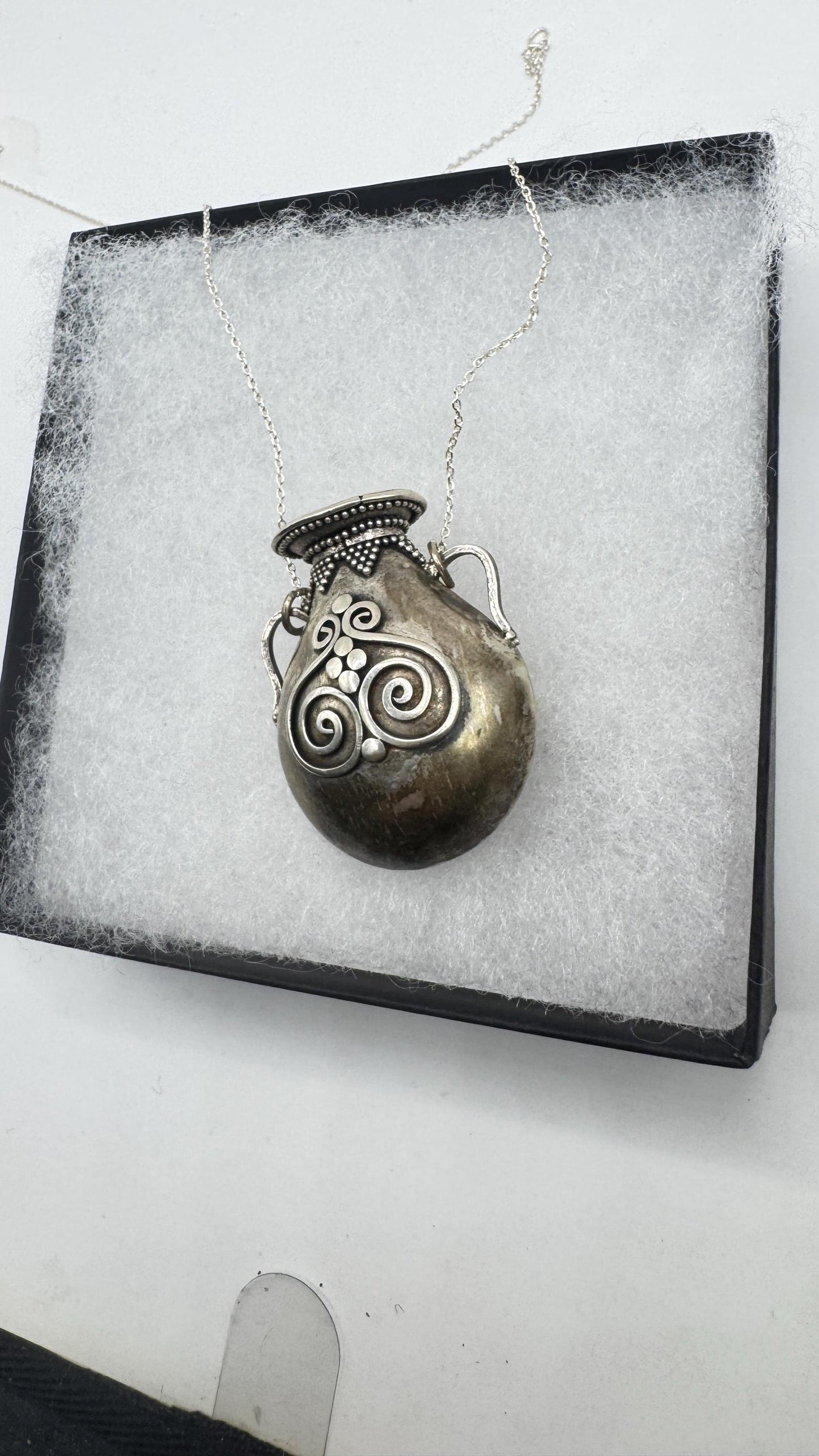 Vintage Perfume Oil Bottle 925 Sterling silver Pendant Necklace