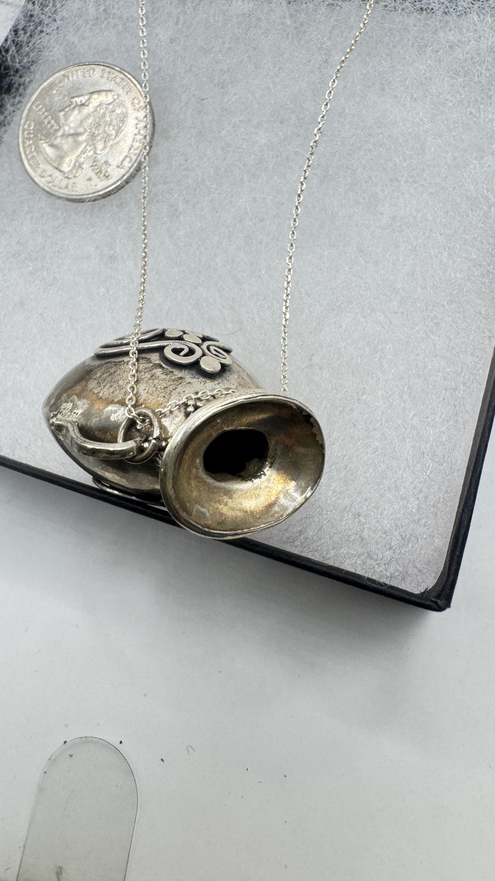 Vintage Perfume Oil Bottle 925 Sterling silver Pendant Necklace