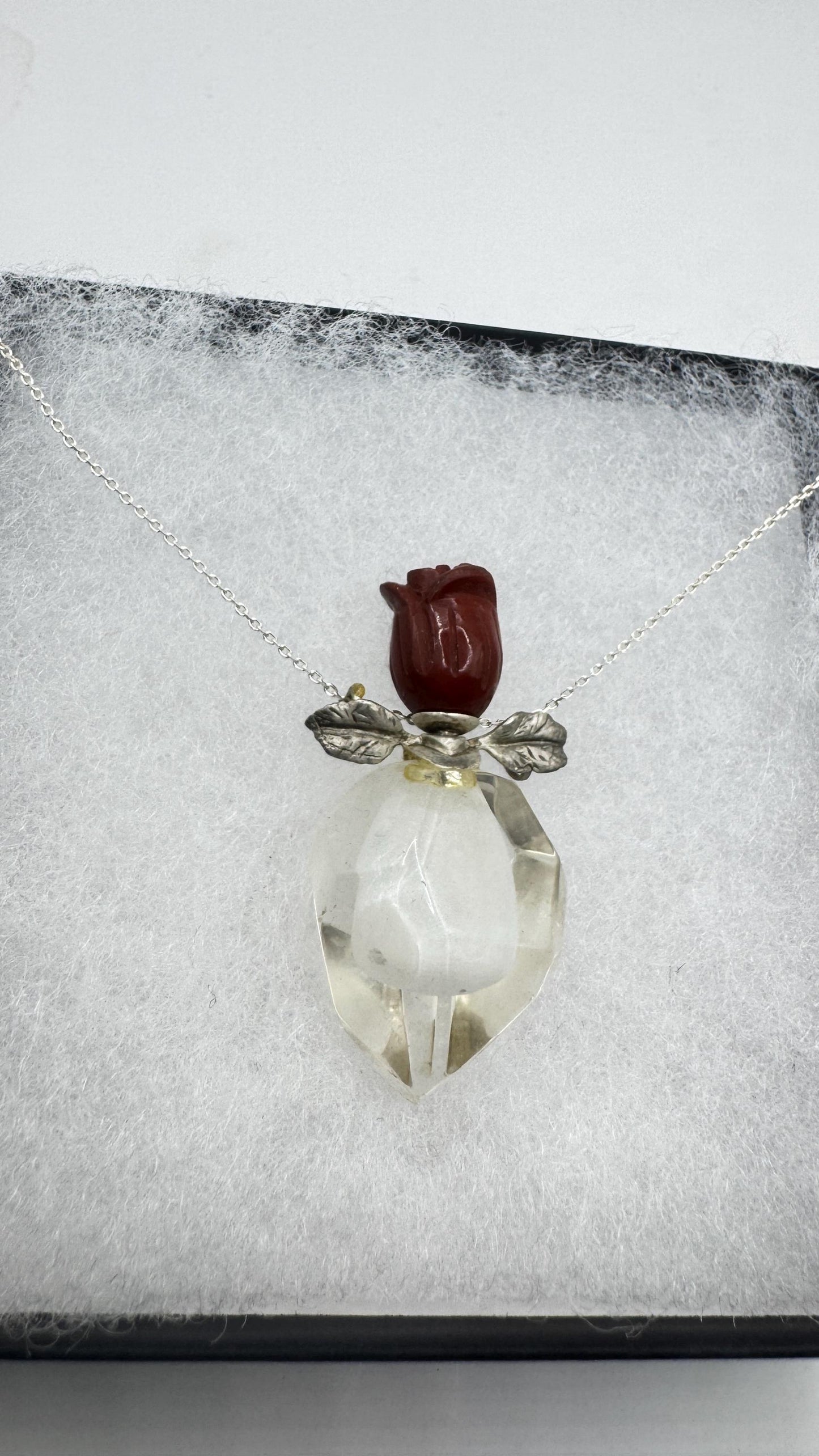 Vintage Quartz Crystal Perfume Oil Bottle 925 Sterling silver Pendant Necklace