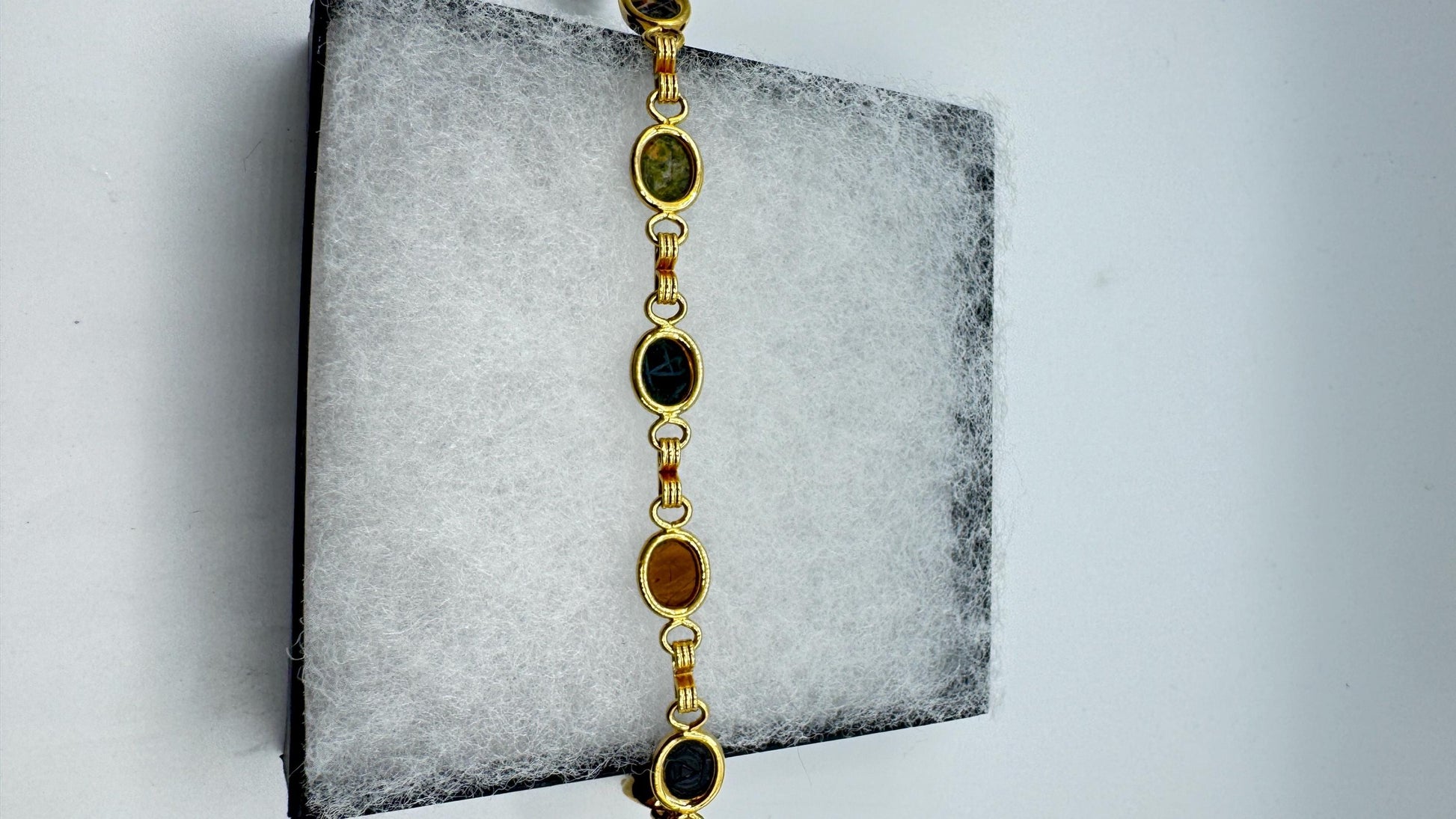 Vintage Scarab Bracelet Gold filled Carved Gemstones