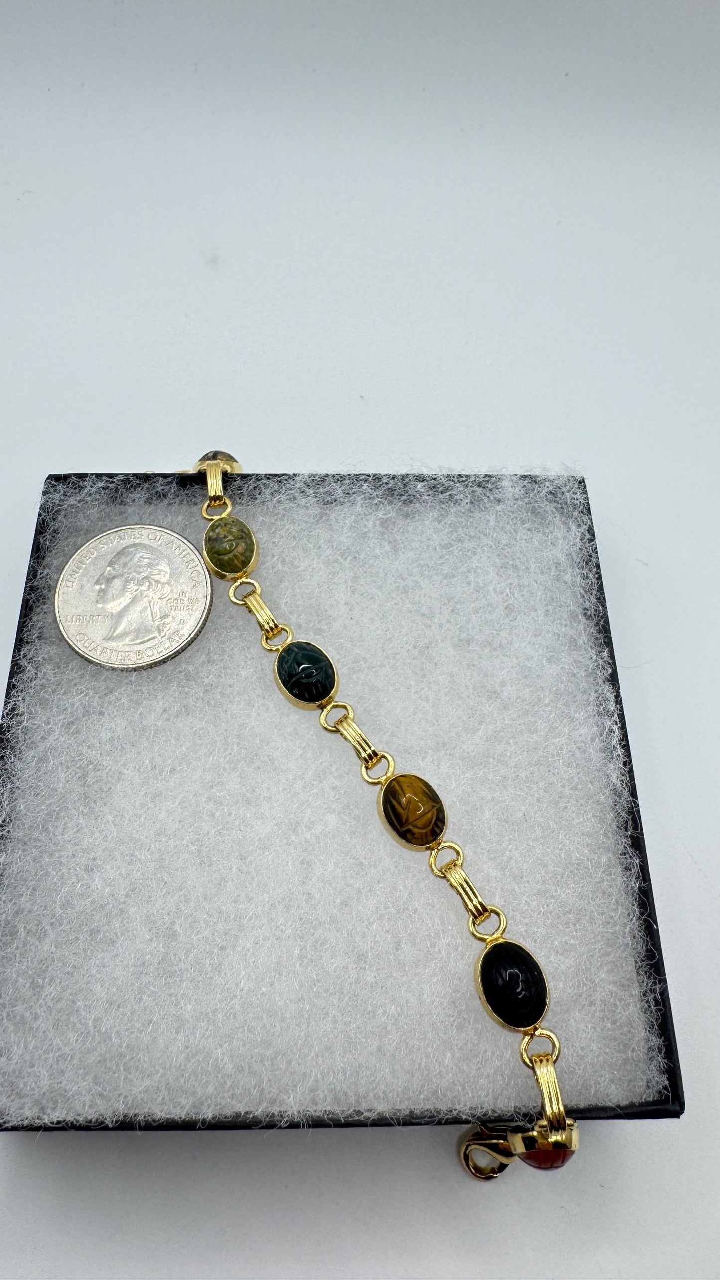 Vintage Scarab Bracelet Gold filled Carved Gemstones