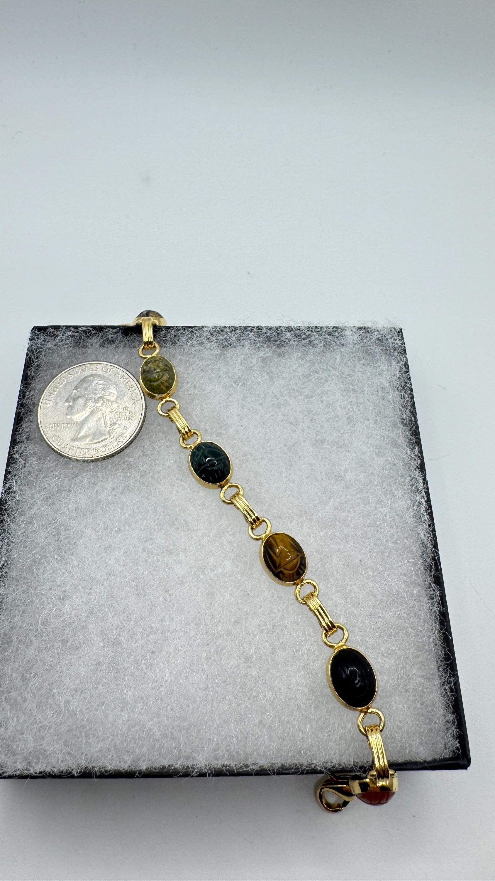 Vintage Scarab Bracelet Gold filled Carved Gemstones