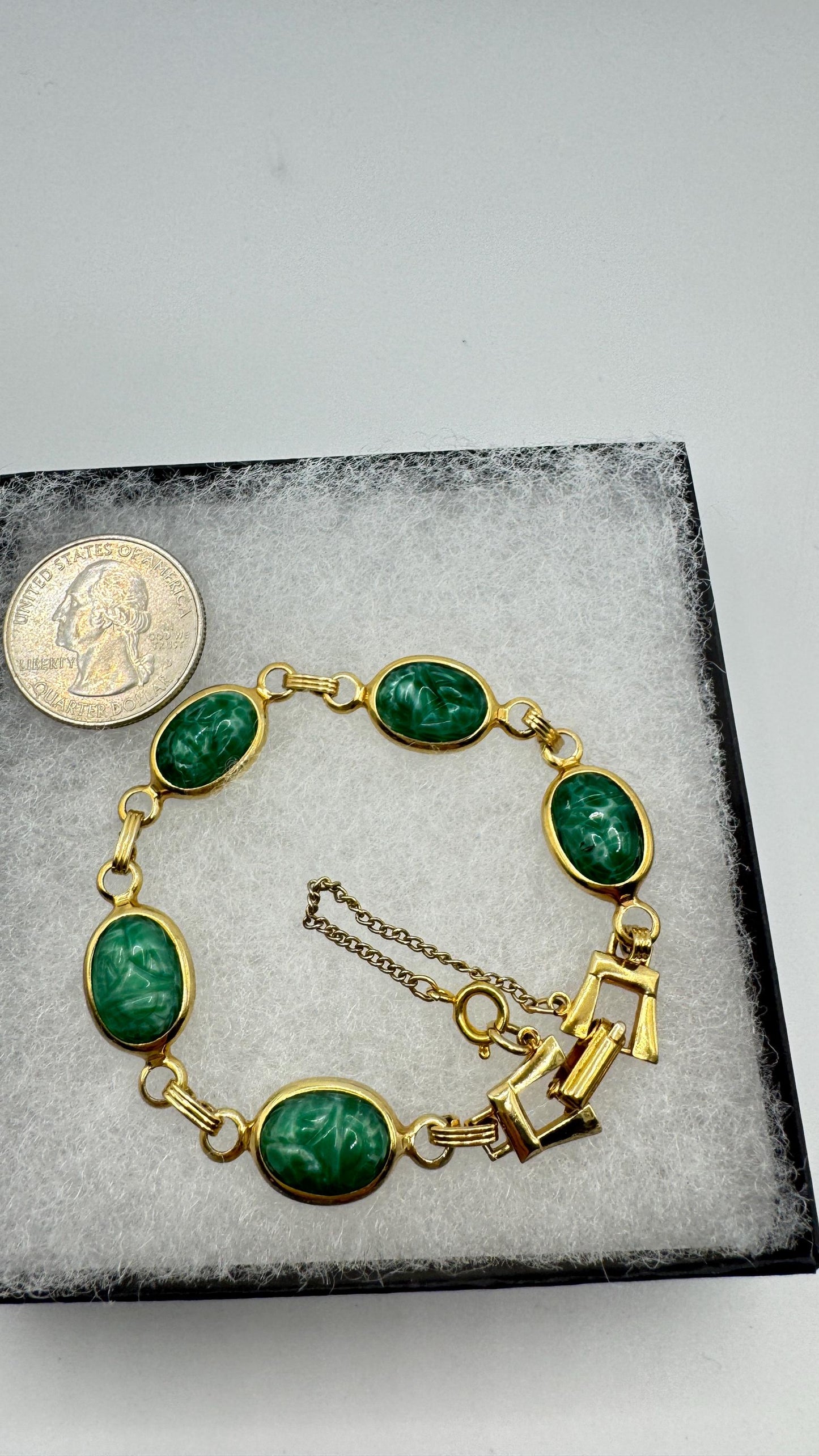 Vintage Green Jade Scarab Bracelet Golden filled