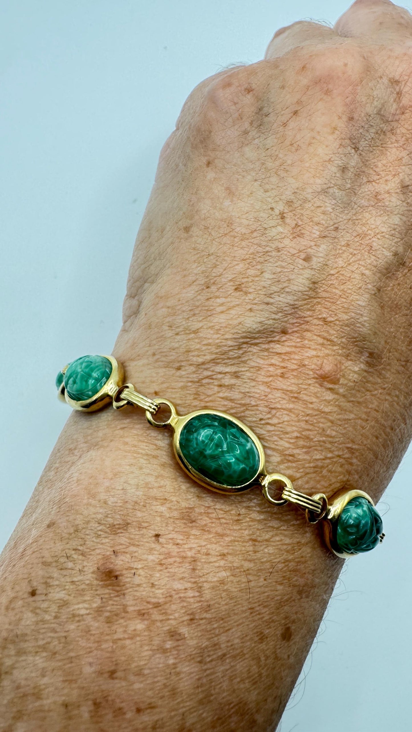 Vintage Green Jade Scarab Bracelet Golden filled