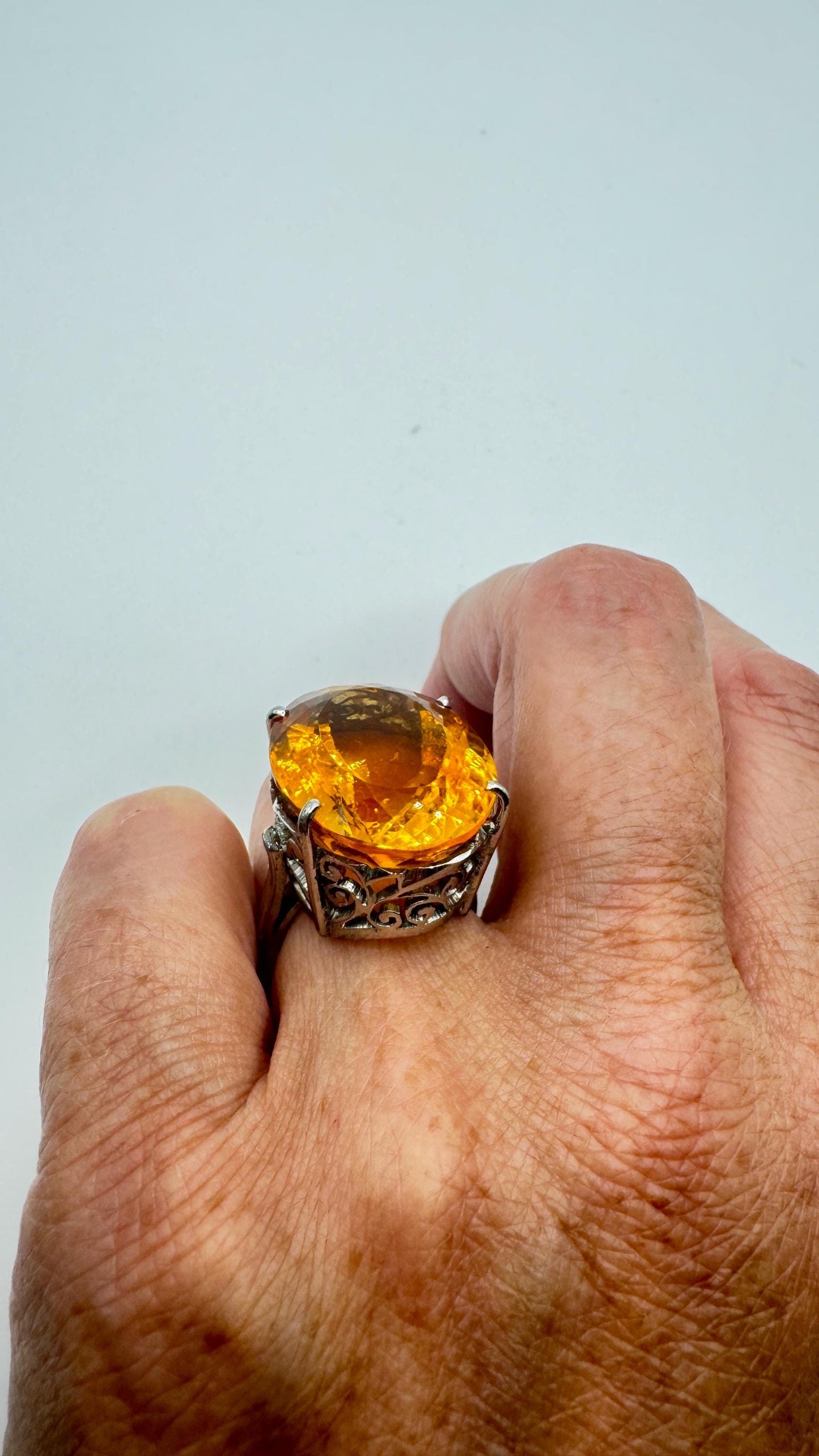 Vintage Citrine 925 Sterling Silver chunky cocktail Ring