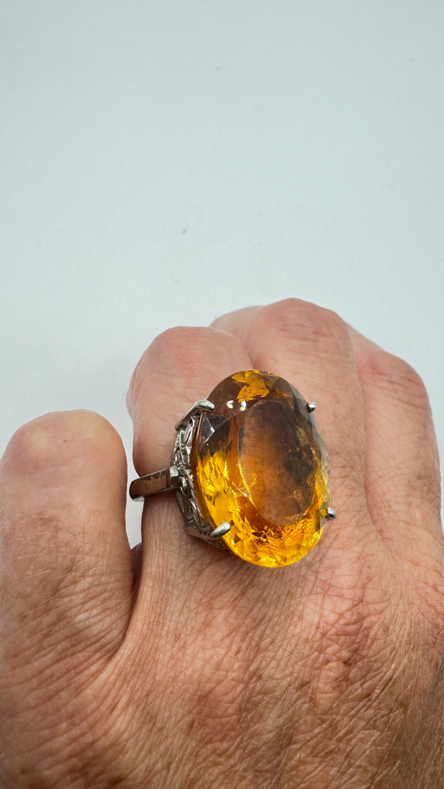 Vintage Citrine 925 Sterling Silver chunky cocktail Ring