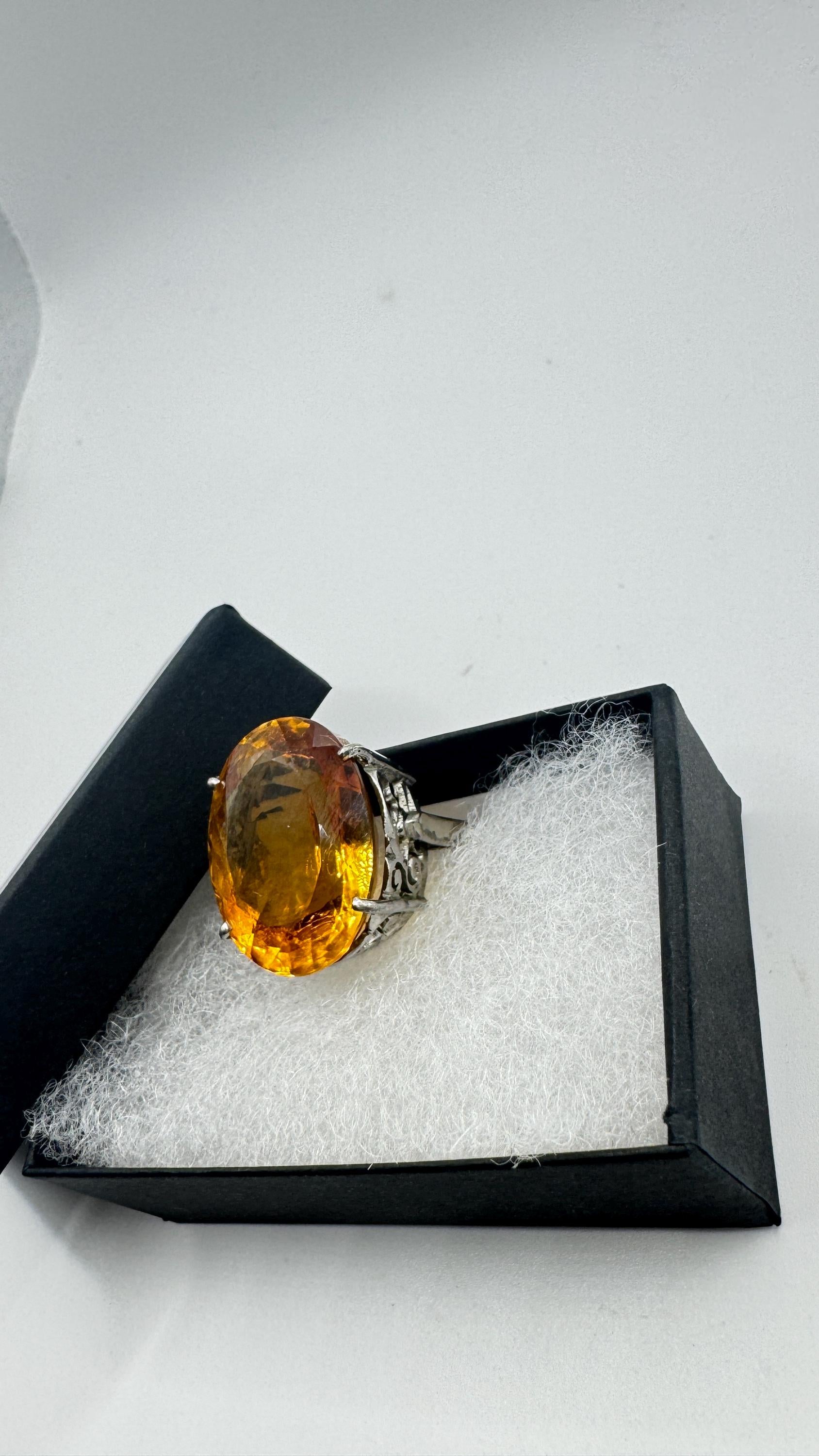 Vintage Citrine 925 Sterling Silver chunky cocktail Ring