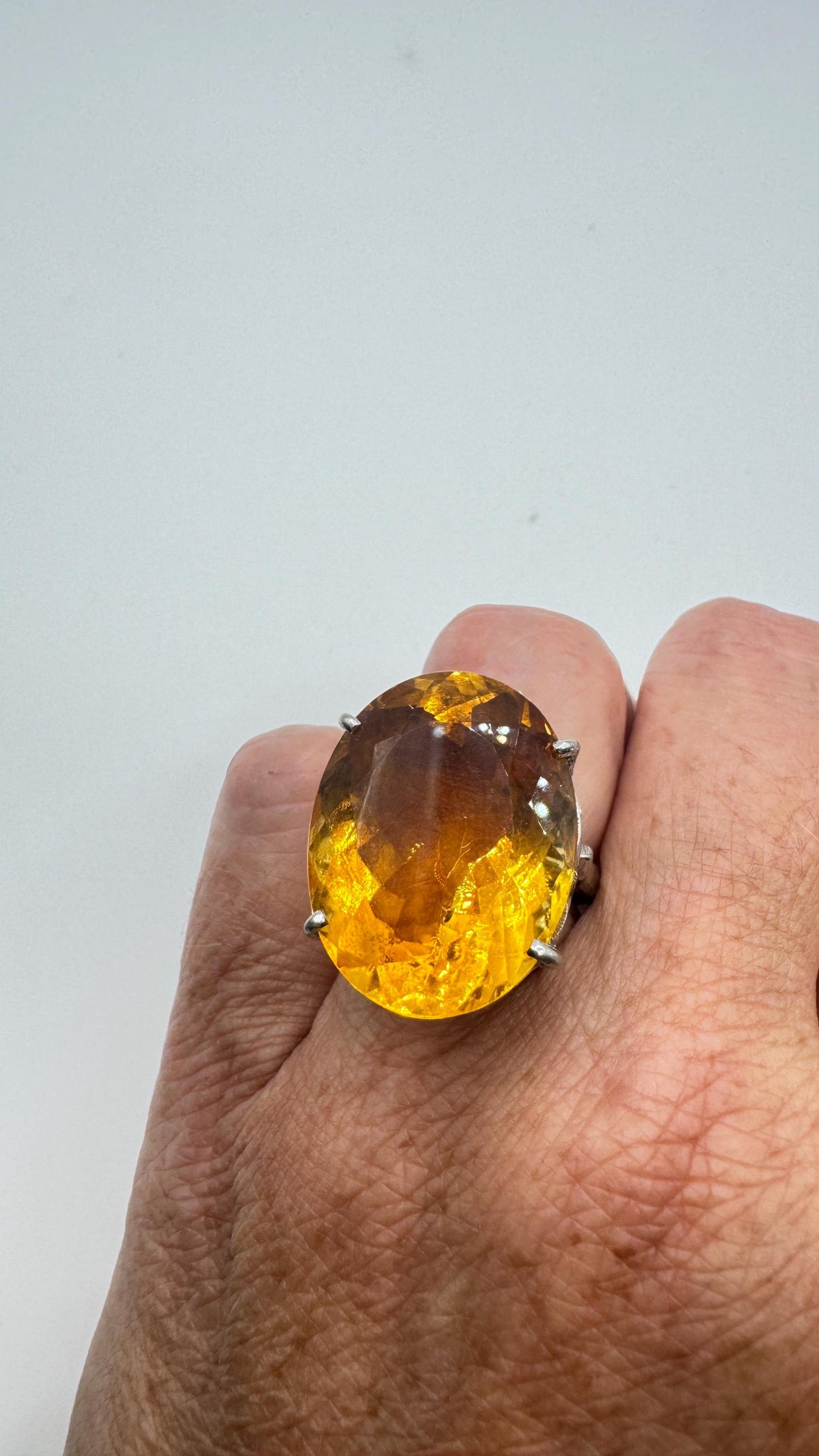 Vintage Citrine 925 Sterling Silver chunky cocktail Ring