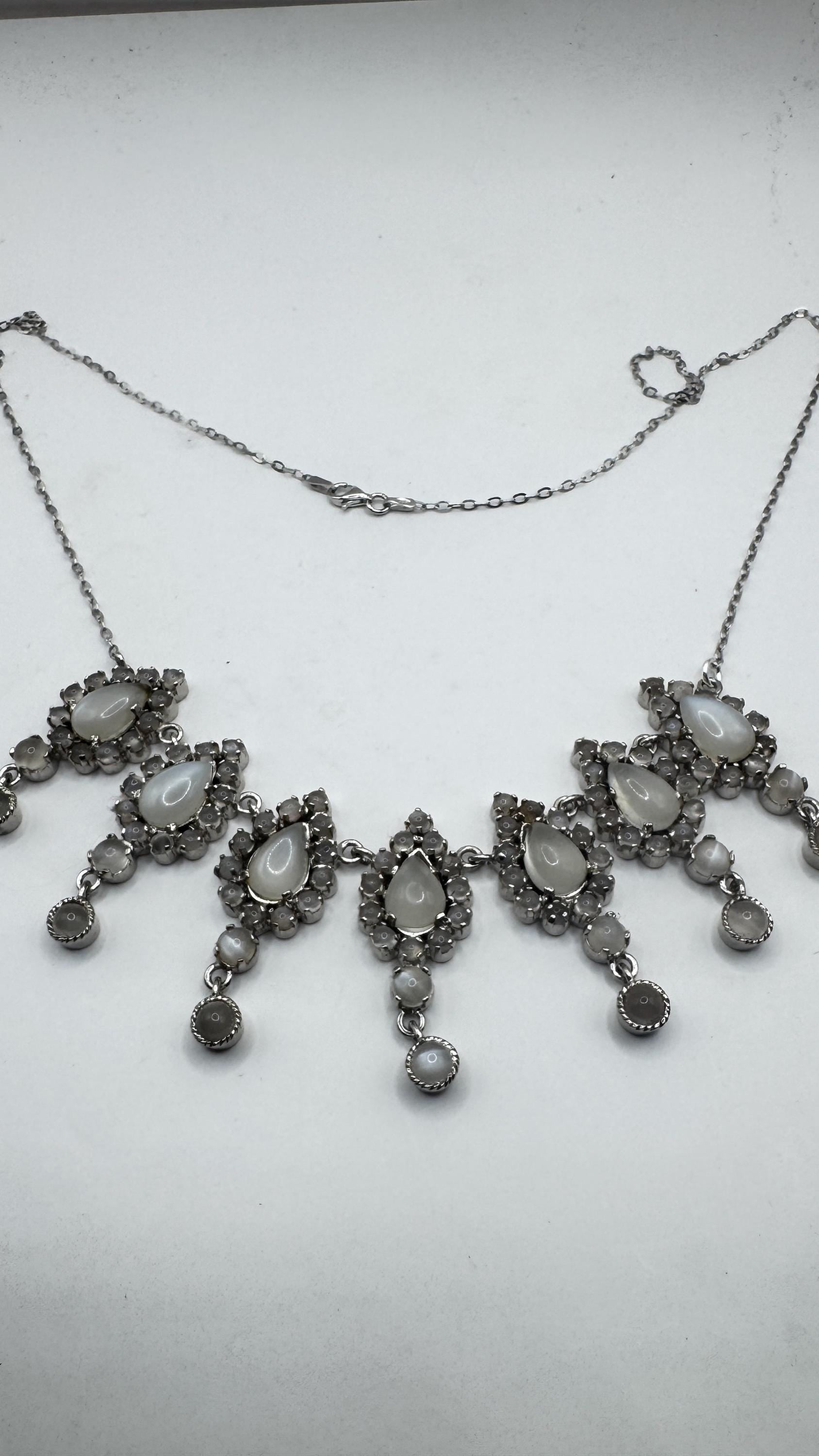 Vintage 925 Sterling Silver Moonstone Pendant Necklace Choker