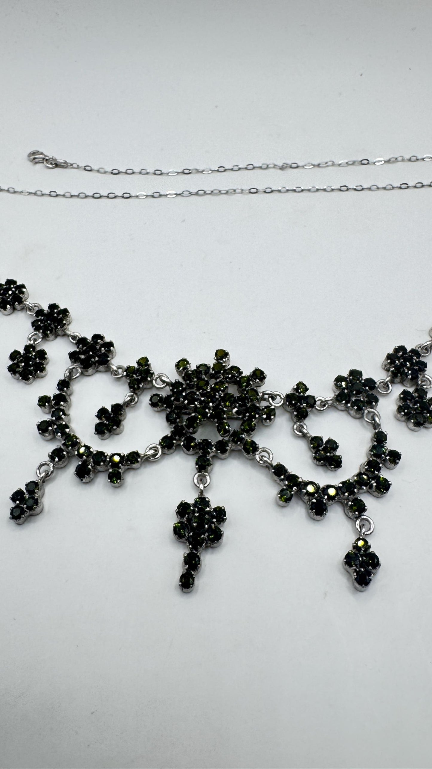 Vintage Green Toumaline 925 Sterling Silver Choker Deco Pendant