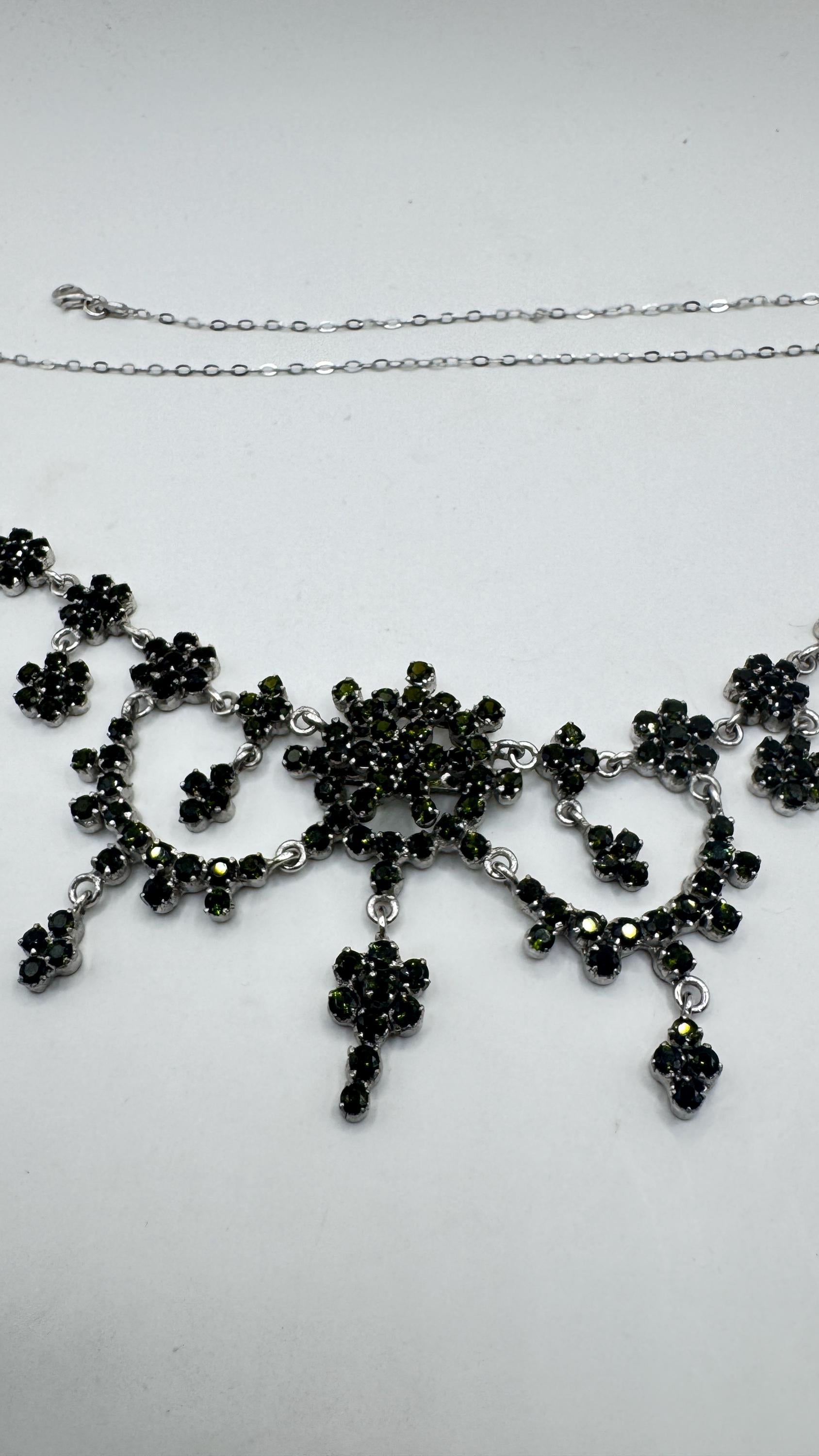 Vintage Green Toumaline 925 Sterling Silver Choker Deco Pendant