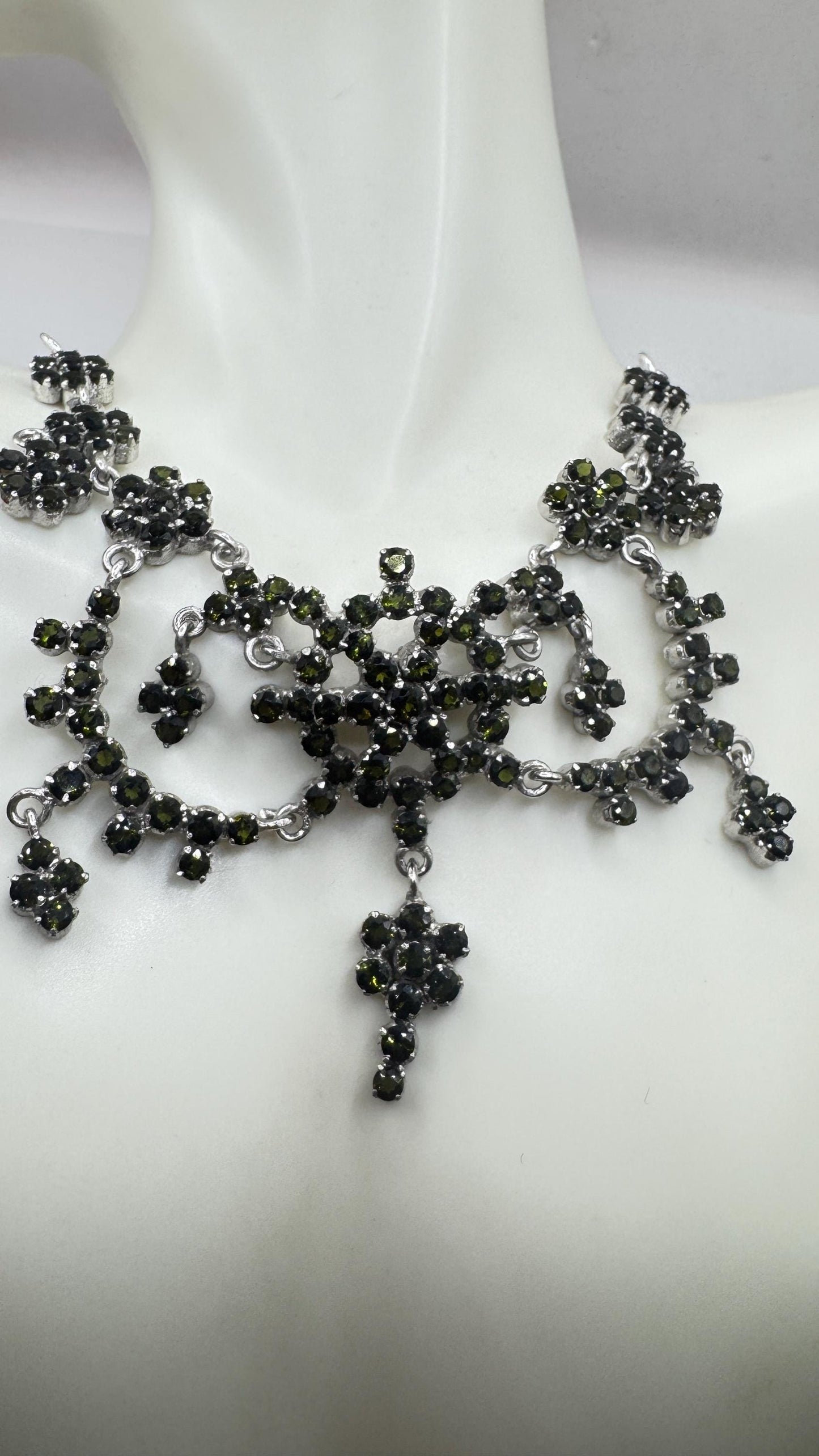 Vintage Green Toumaline 925 Sterling Silver Choker Deco Pendant