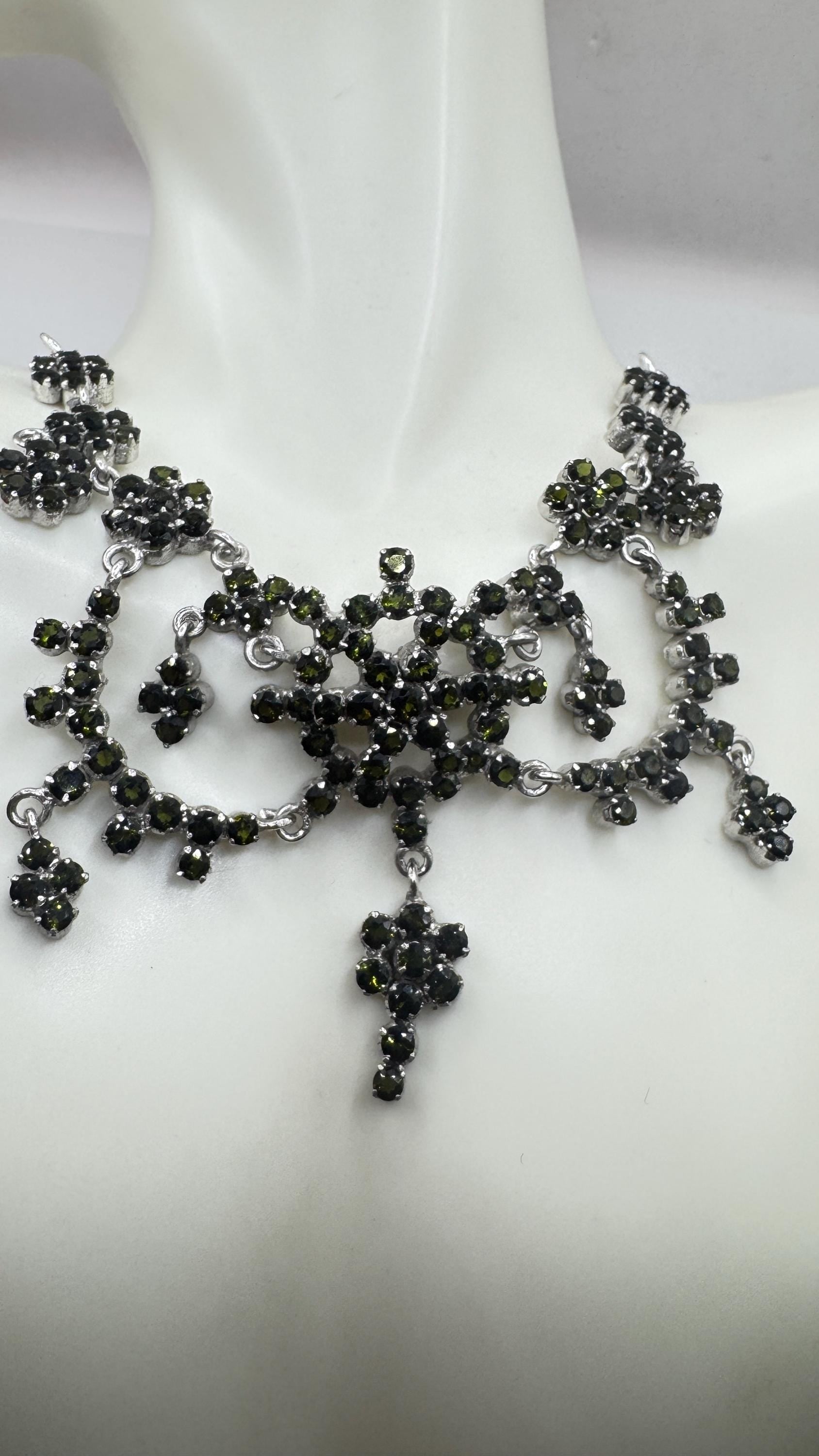 Vintage Green Toumaline 925 Sterling Silver Choker Deco Pendant