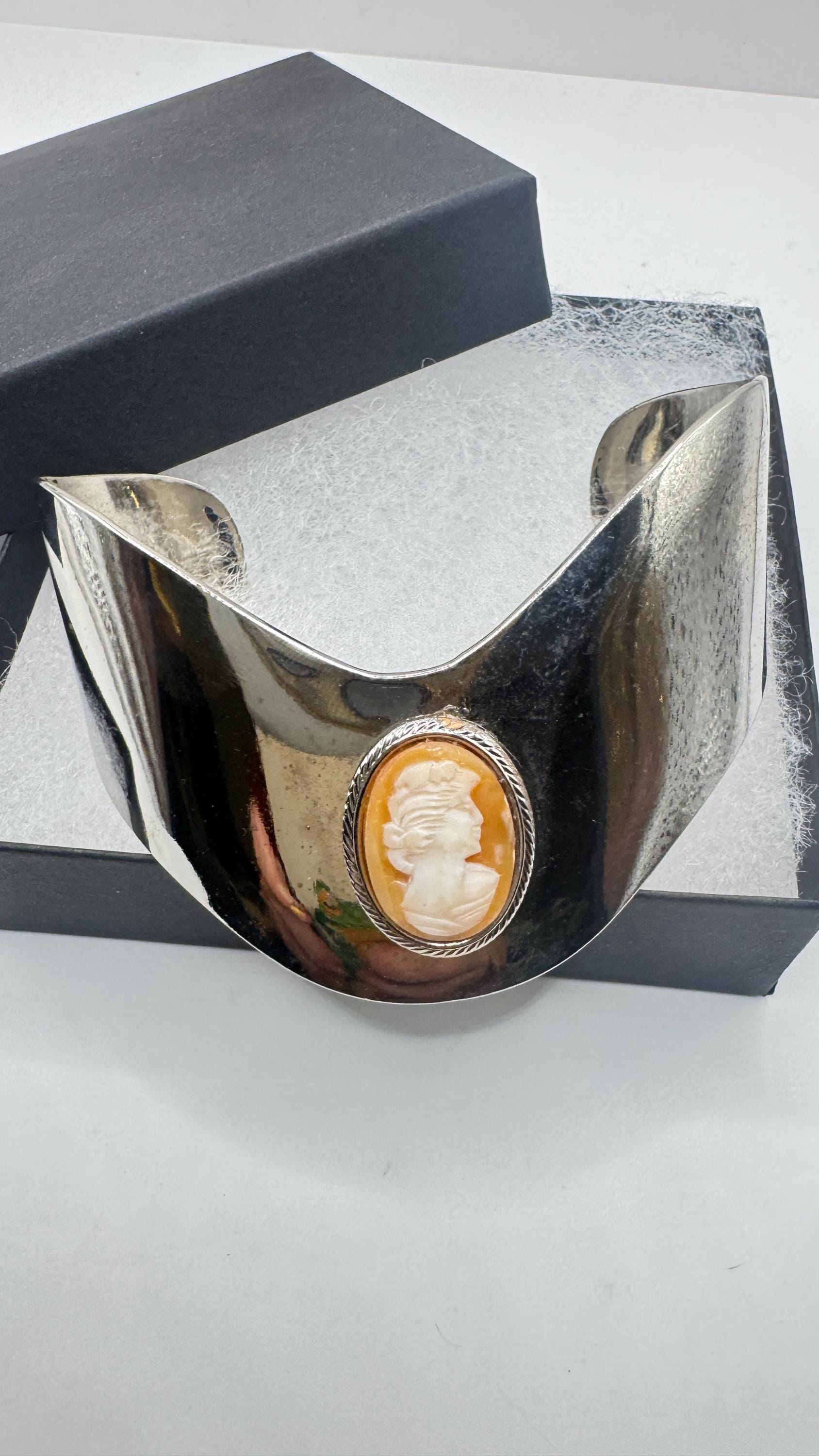 Vintage Cameo Bracelet 925 Sterling Silver Cuff