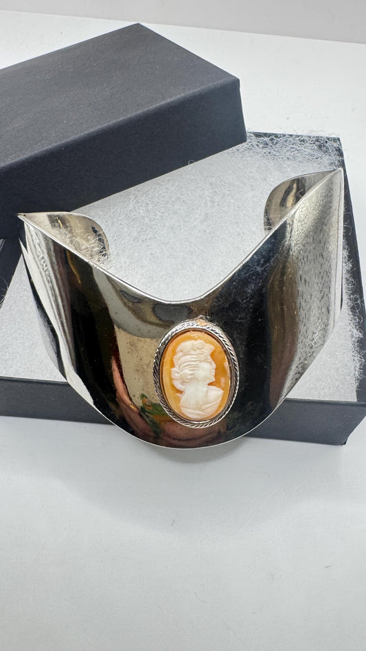 Vintage Cameo Bracelet 925 Sterling Silver Cuff